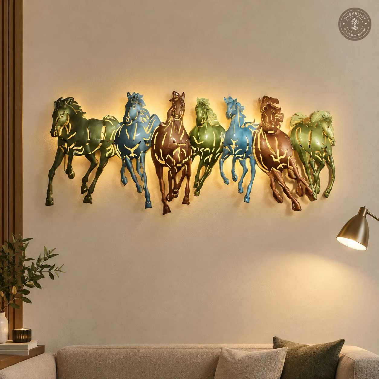 Seven Horses LED Metal Wall Art