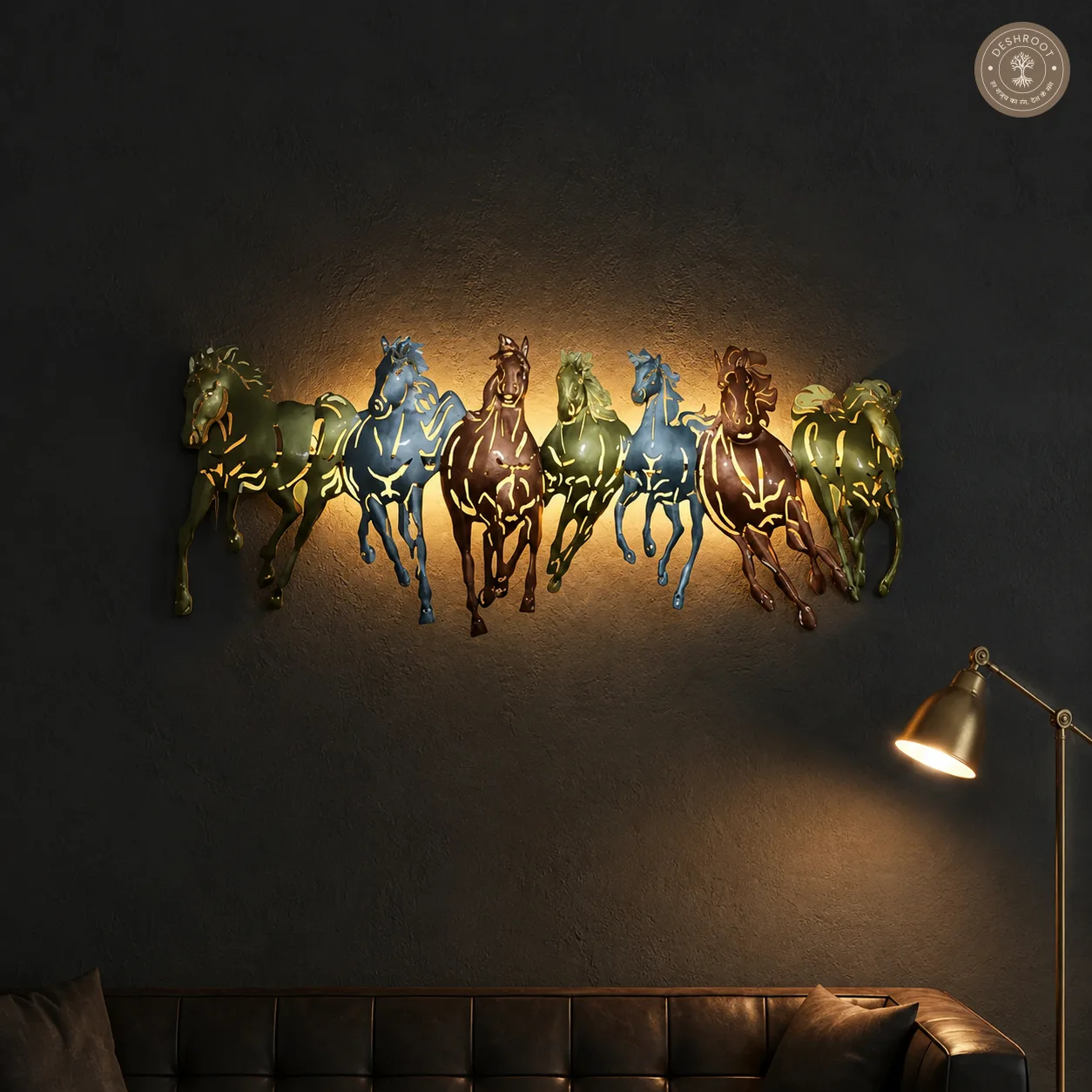 Seven Horses LED Metal Wall Art