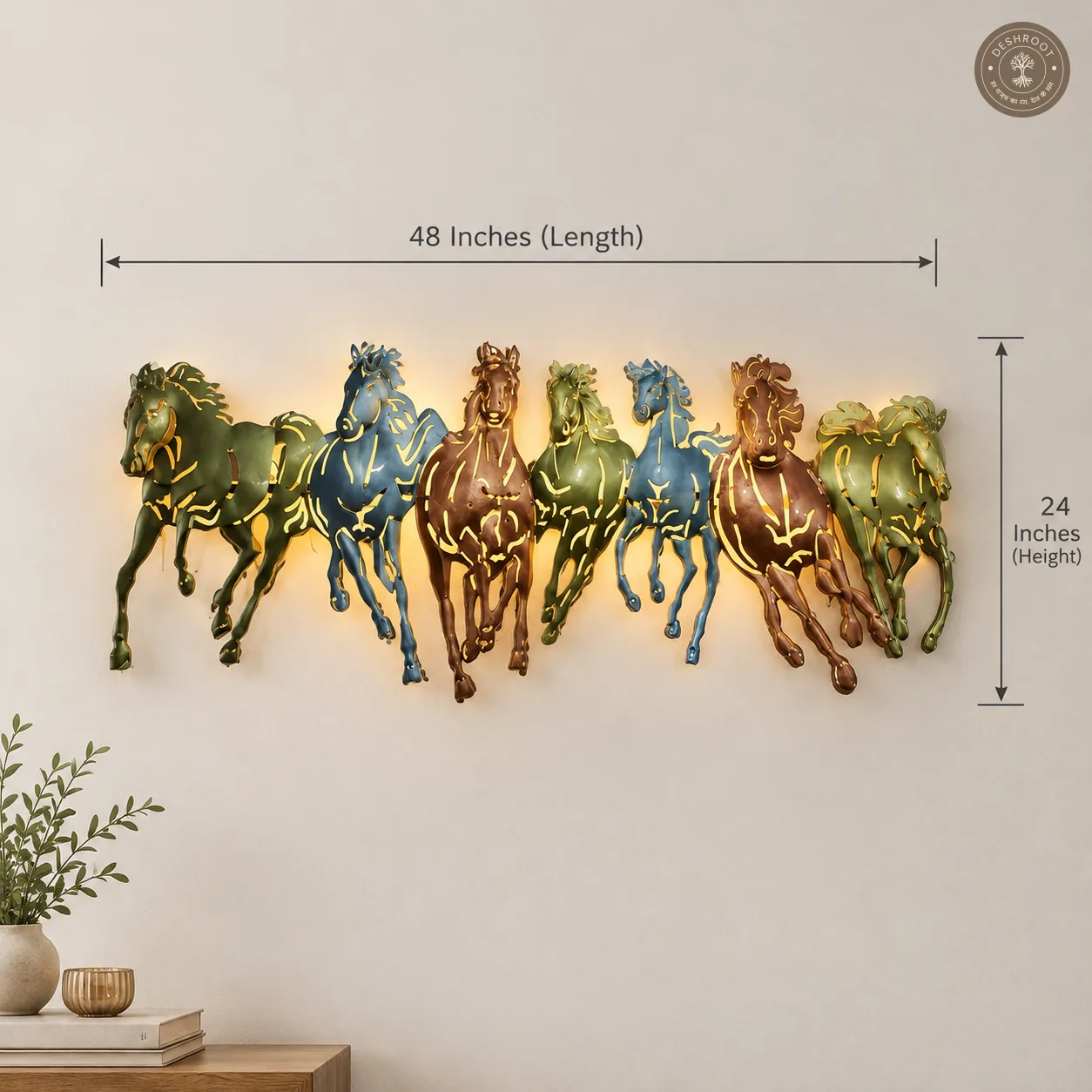 Seven Horses LED Metal Wall Art