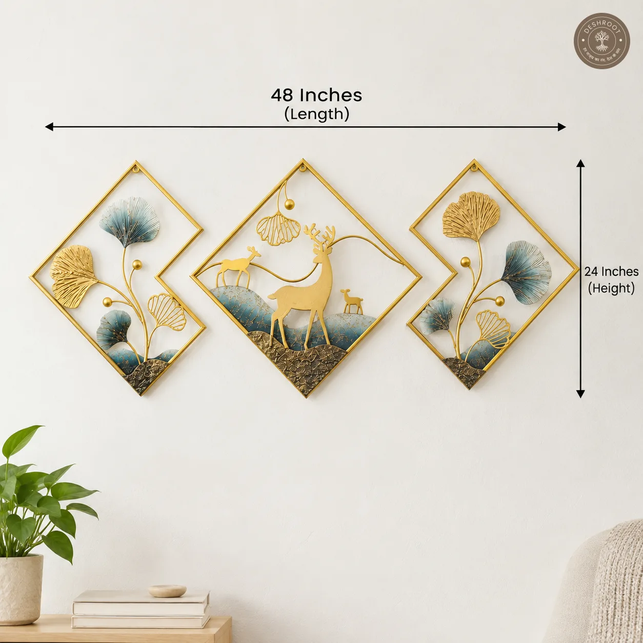 Ginkgo Deer Gold Metal Wall Art