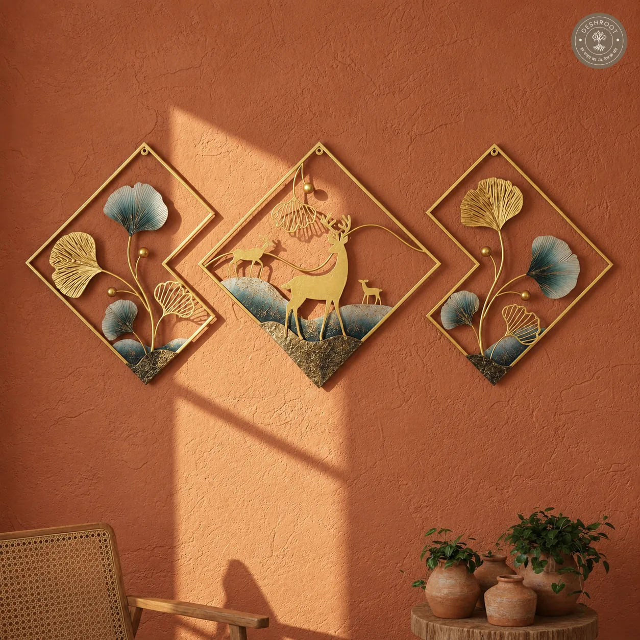 Ginkgo Deer Gold Metal Wall Art