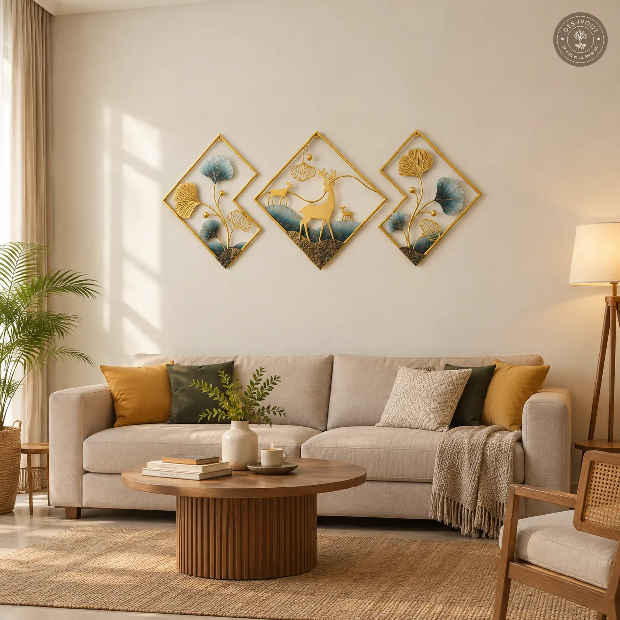 Ginkgo Deer Gold Metal Wall Art