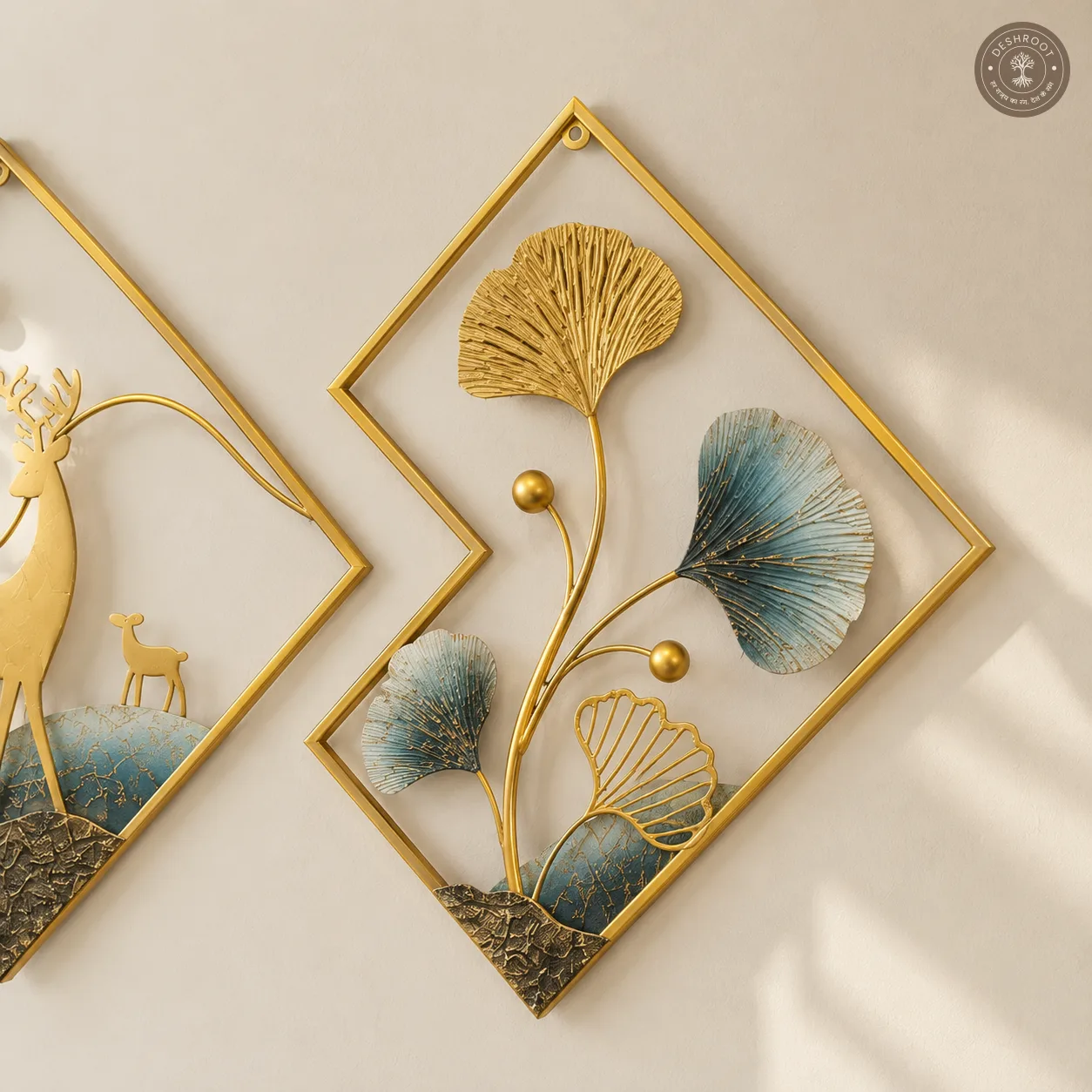 Ginkgo Deer Gold Metal Wall Art