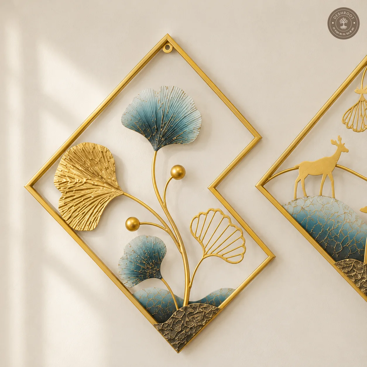 Ginkgo Deer Gold Metal Wall Art