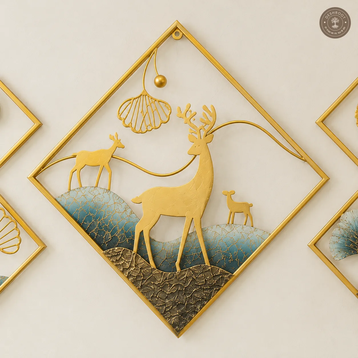 Ginkgo Deer Gold Metal Wall Art