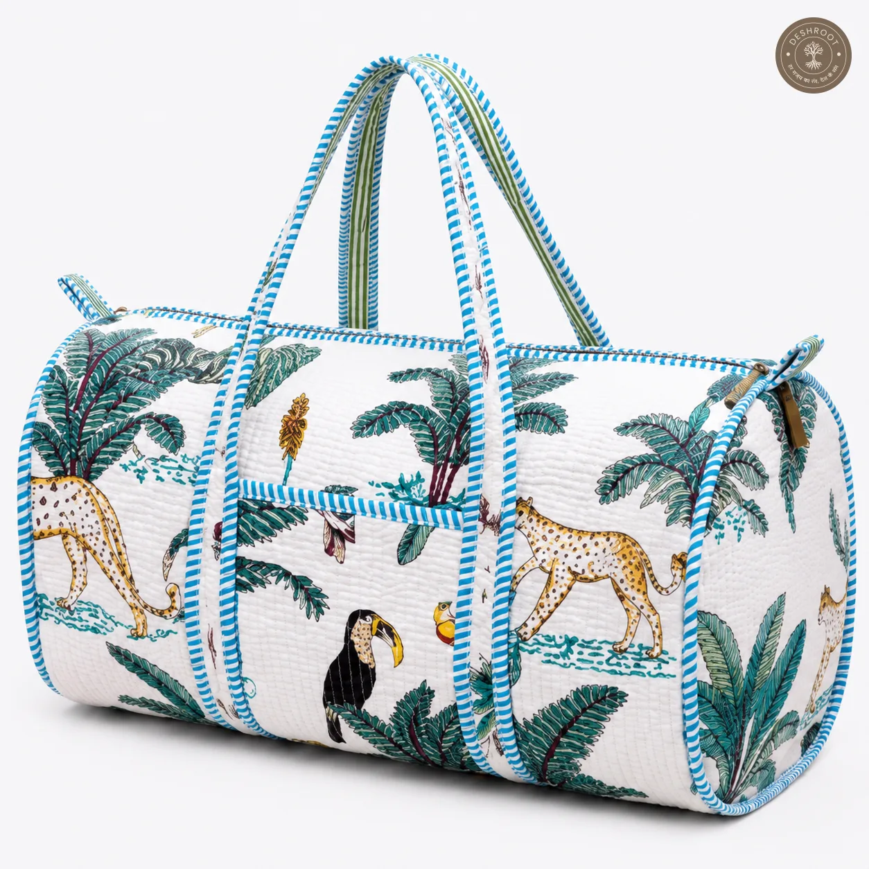 Handcrafted Quilted Jungle Safari Cotton Duffel Bag