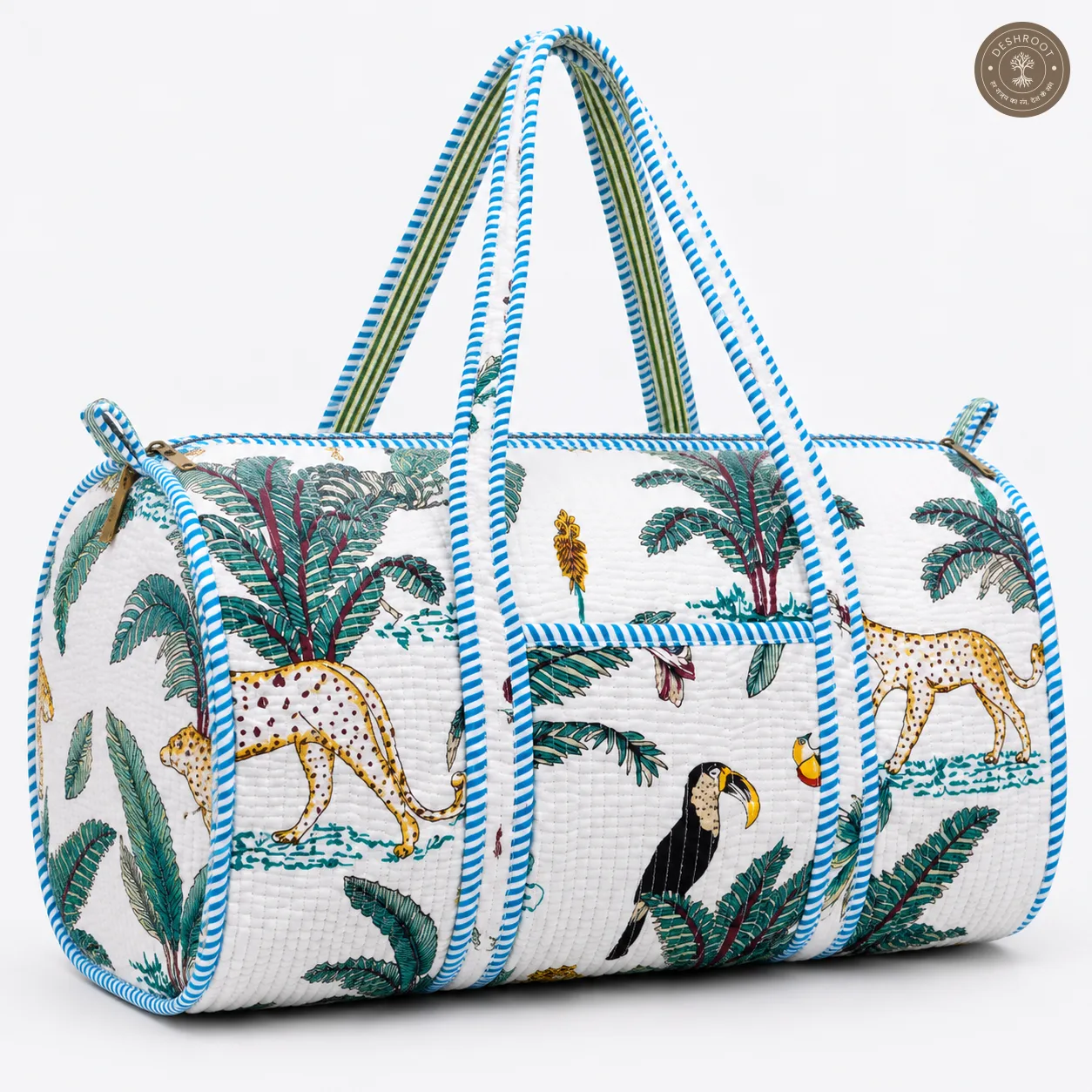 Handcrafted Quilted Jungle Safari Cotton Duffel Bag