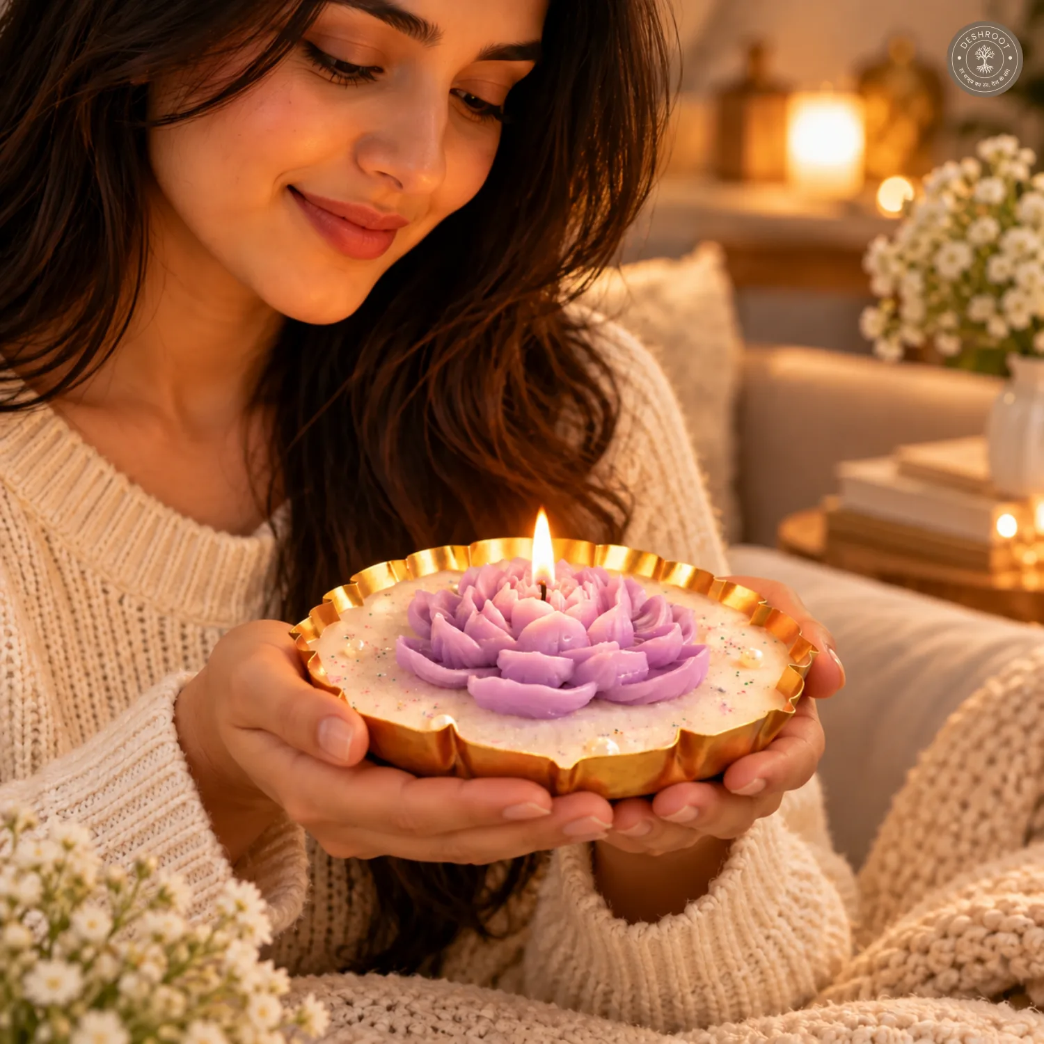 Lotus Bloom Urli Candle - Lavender