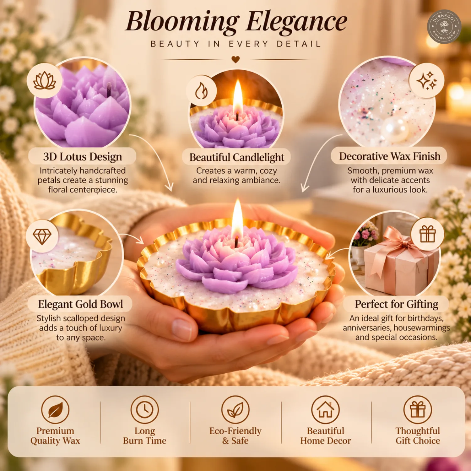 Lotus Bloom Urli Candle - Lavender
