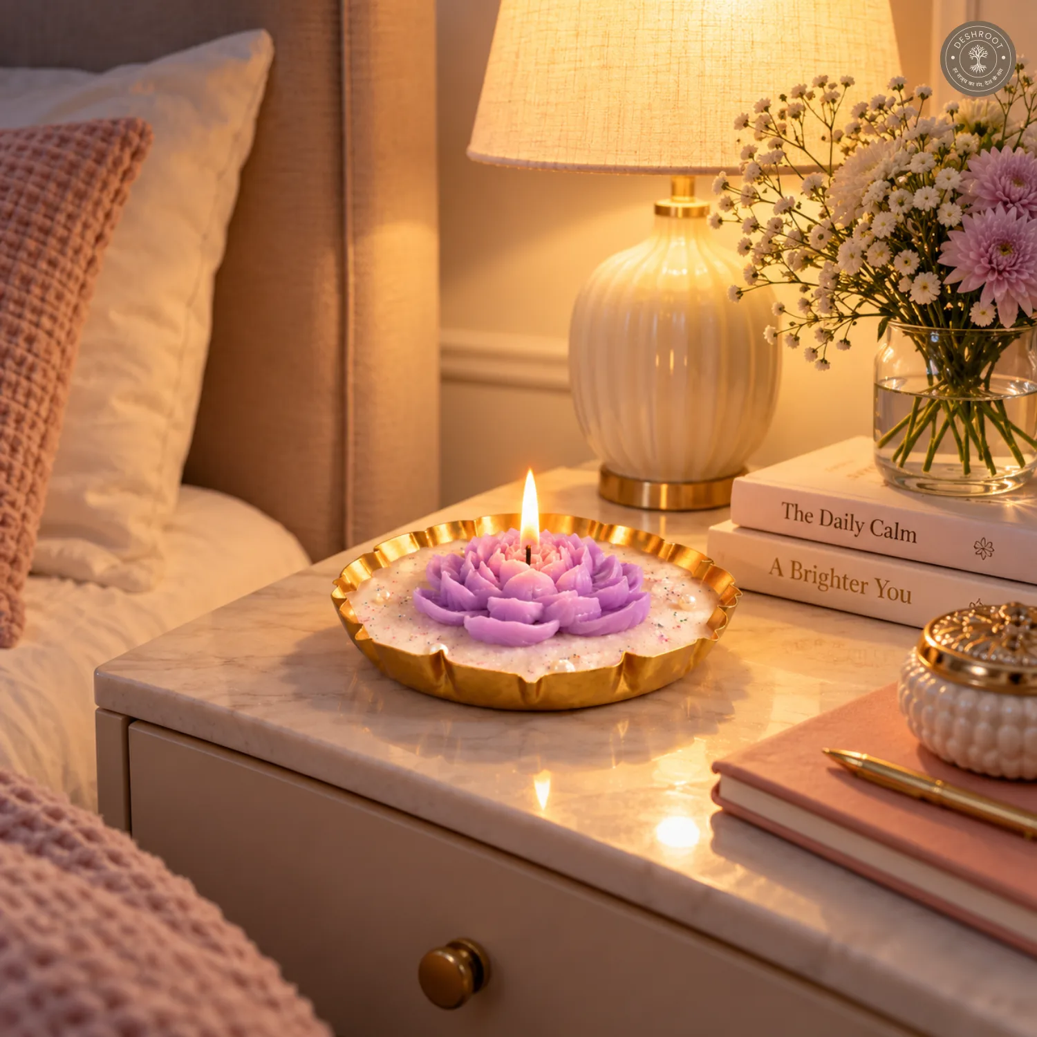 Lotus Bloom Urli Candle - Lavender