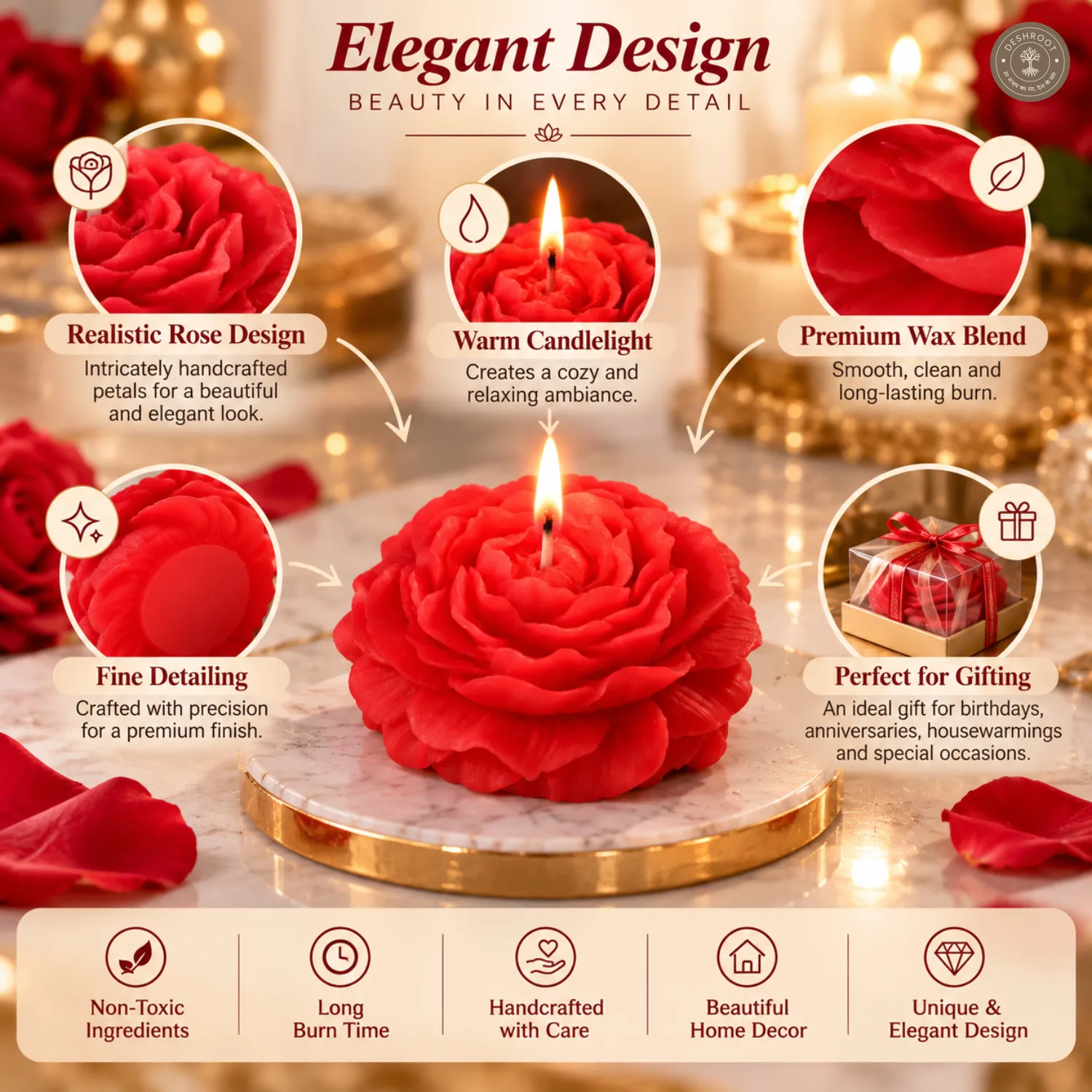 Pack of 6 Luxury Peony Charm Candle