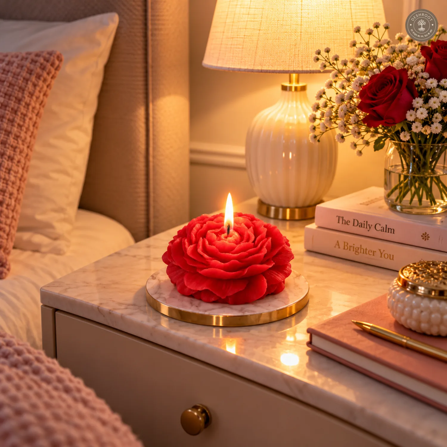 Pack of 6 Luxury Peony Charm Candle