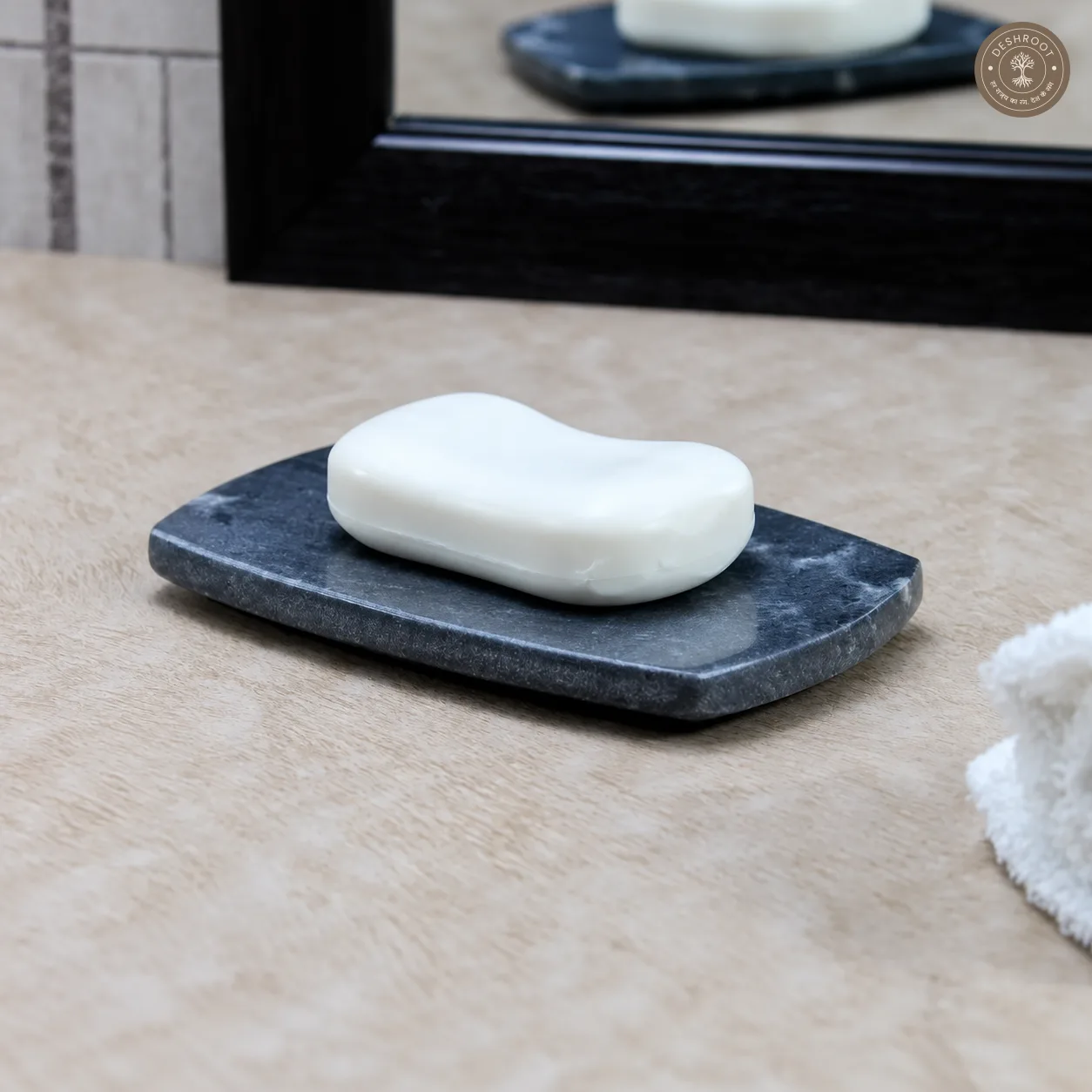 Handcrafted Agra Marble Craft Midnight Slate Marble Soap Dish Tray