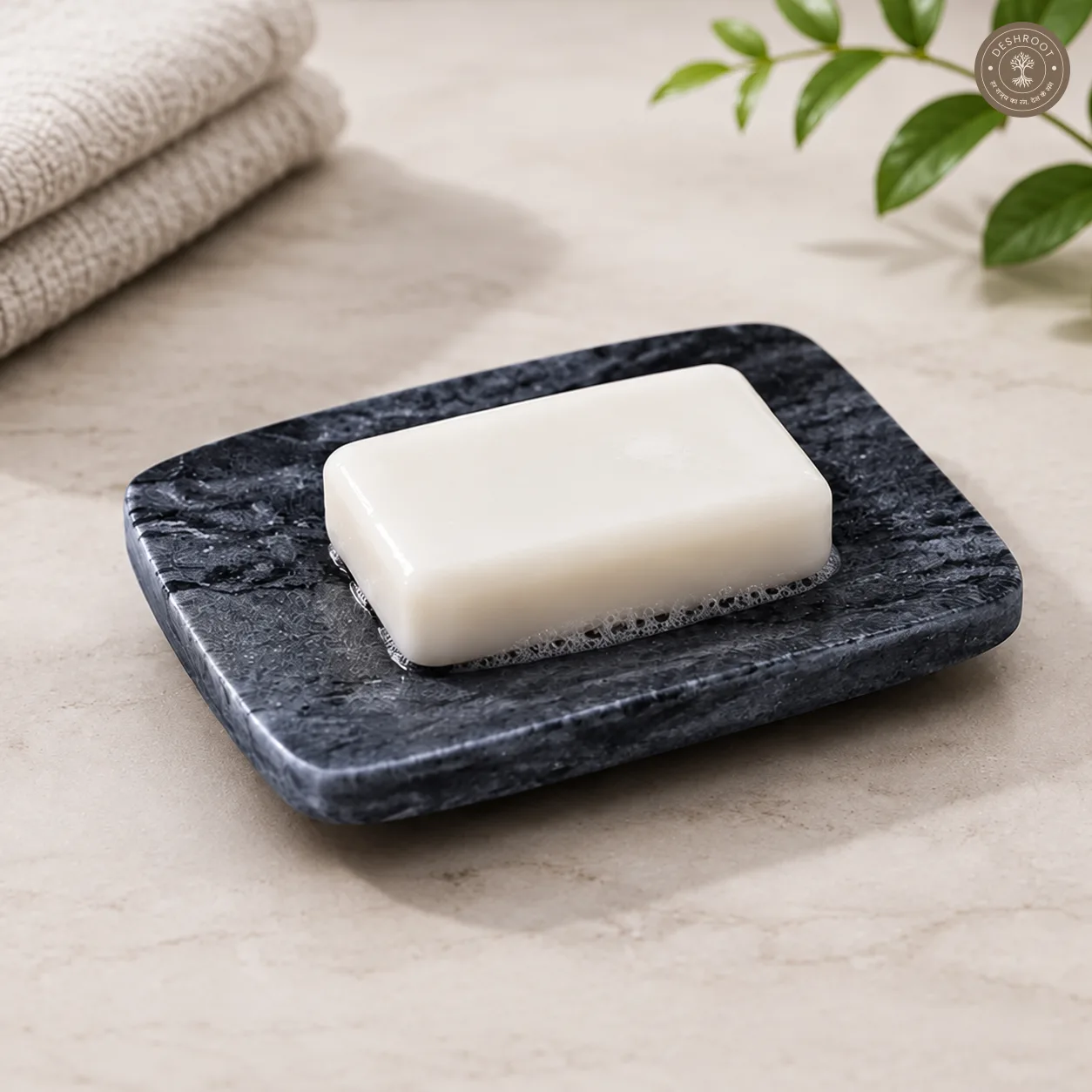 Handcrafted Agra Marble Craft Midnight Slate Marble Soap Dish Tray