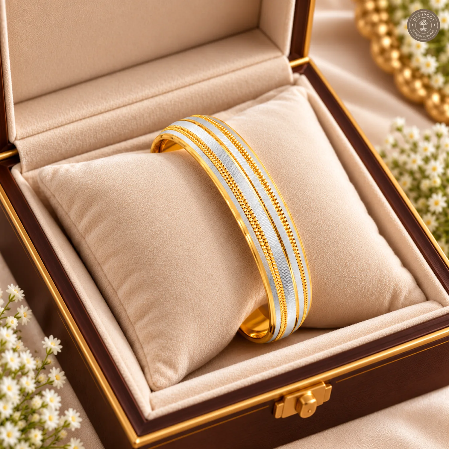 Dual-Tone Textured Chain Line Bangle