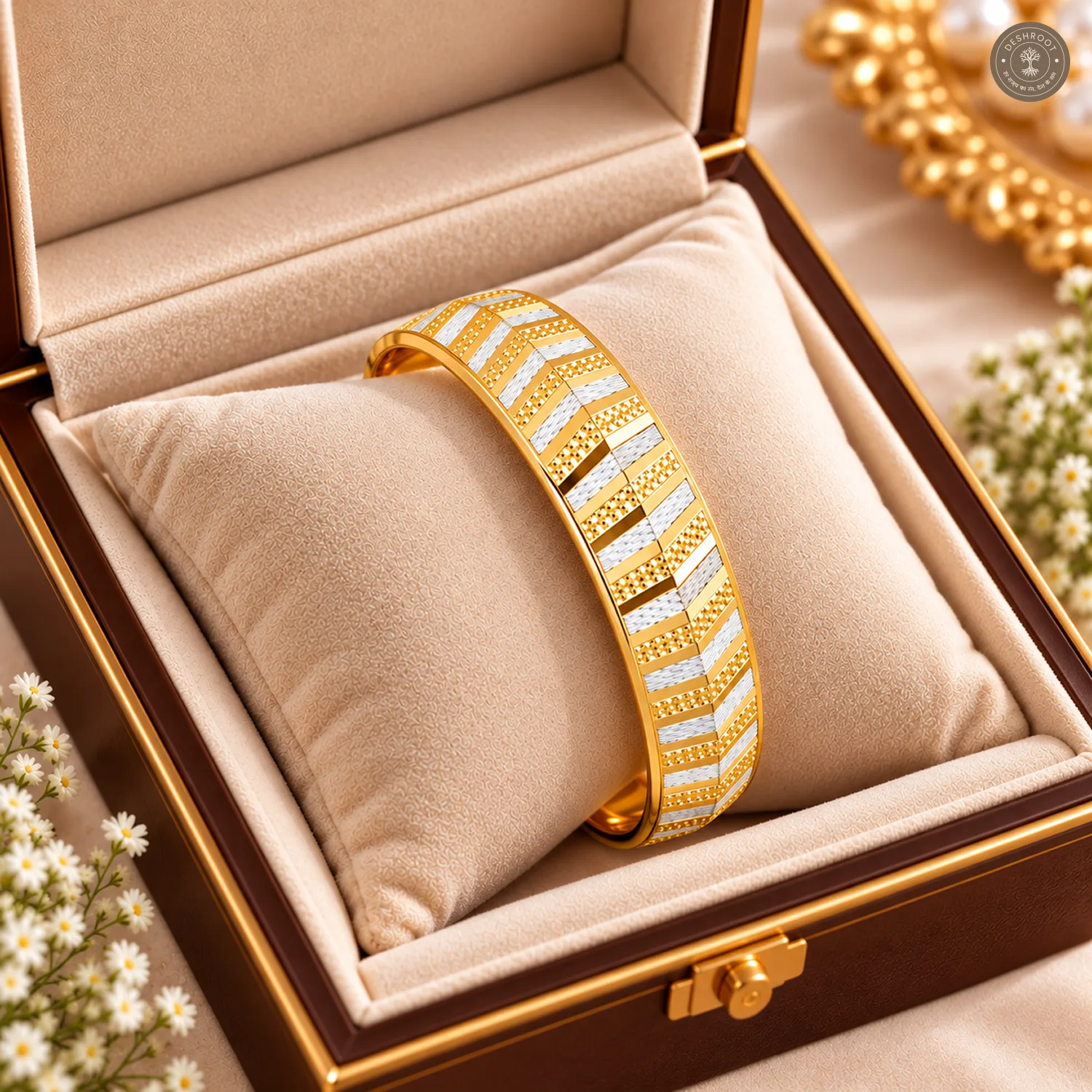 Dual-Tone Chevron Pattern Bangle