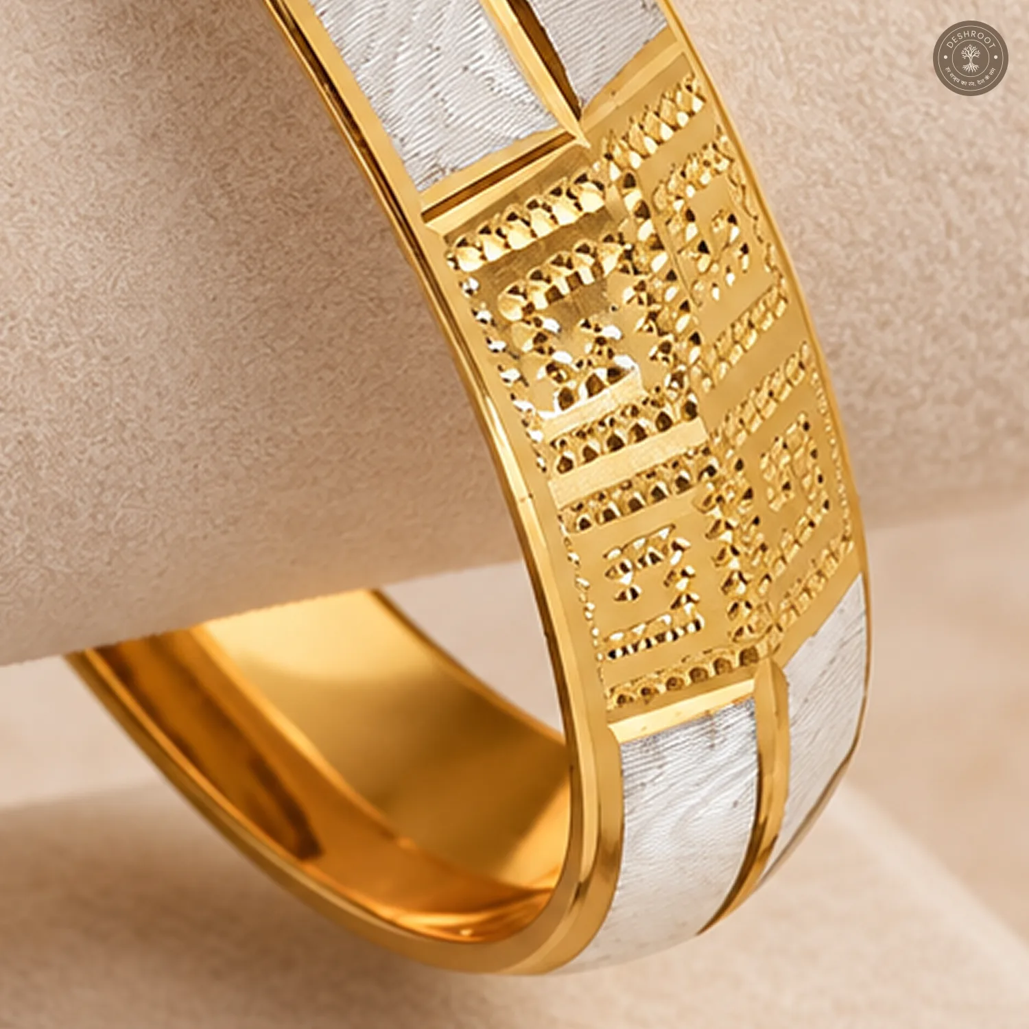 Dual-Tone Greek Key Pattern Bangle