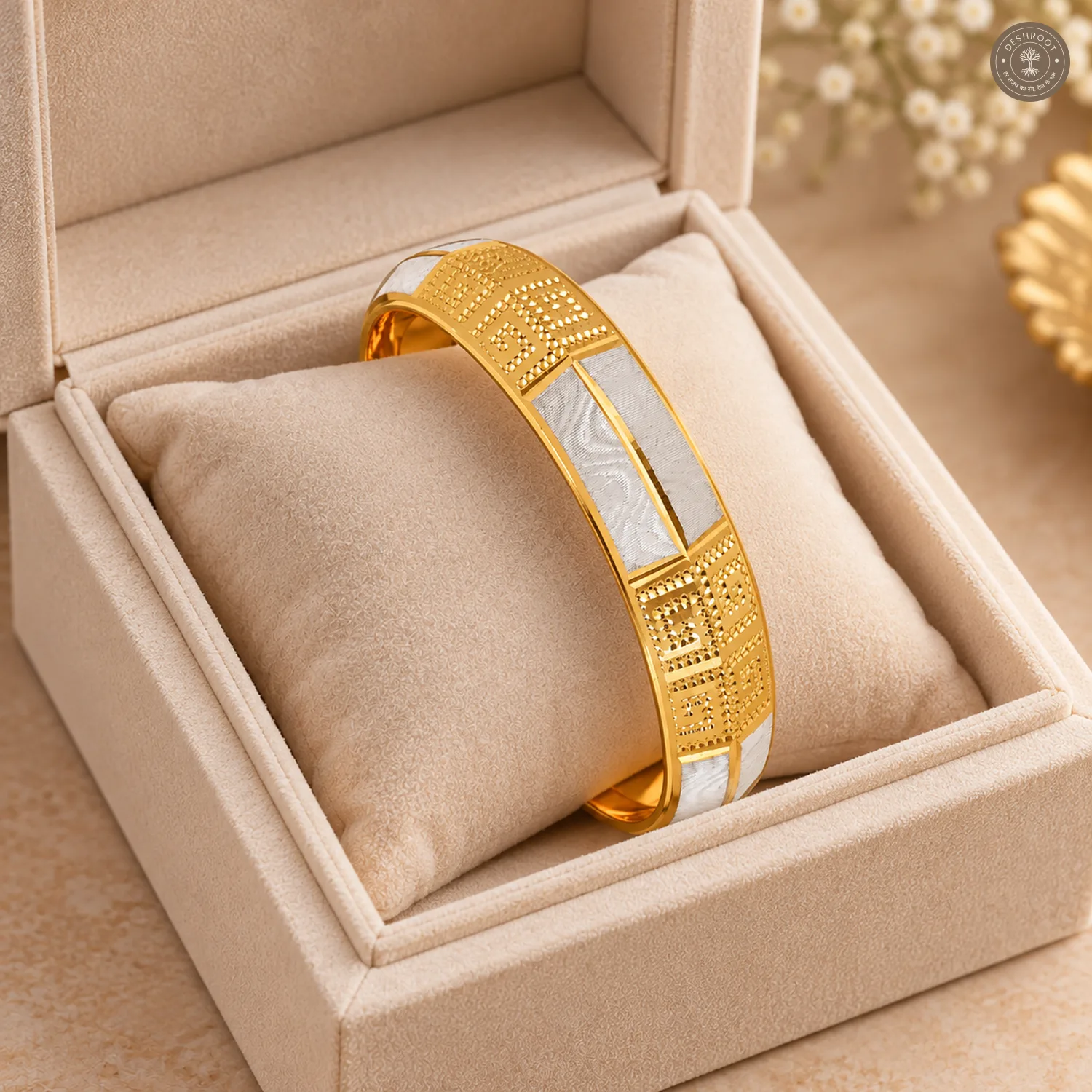 Dual-Tone Greek Key Pattern Bangle