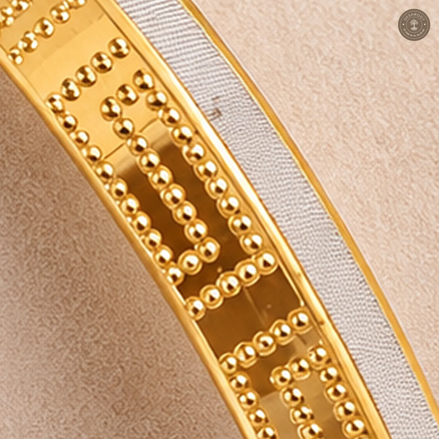 Gold-Tone Beaded Maze Pattern Silver Edge Bangle