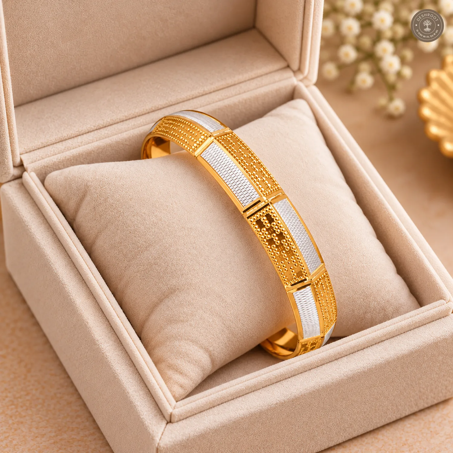 Dual-Tone Beaded Panel Segment Bangle