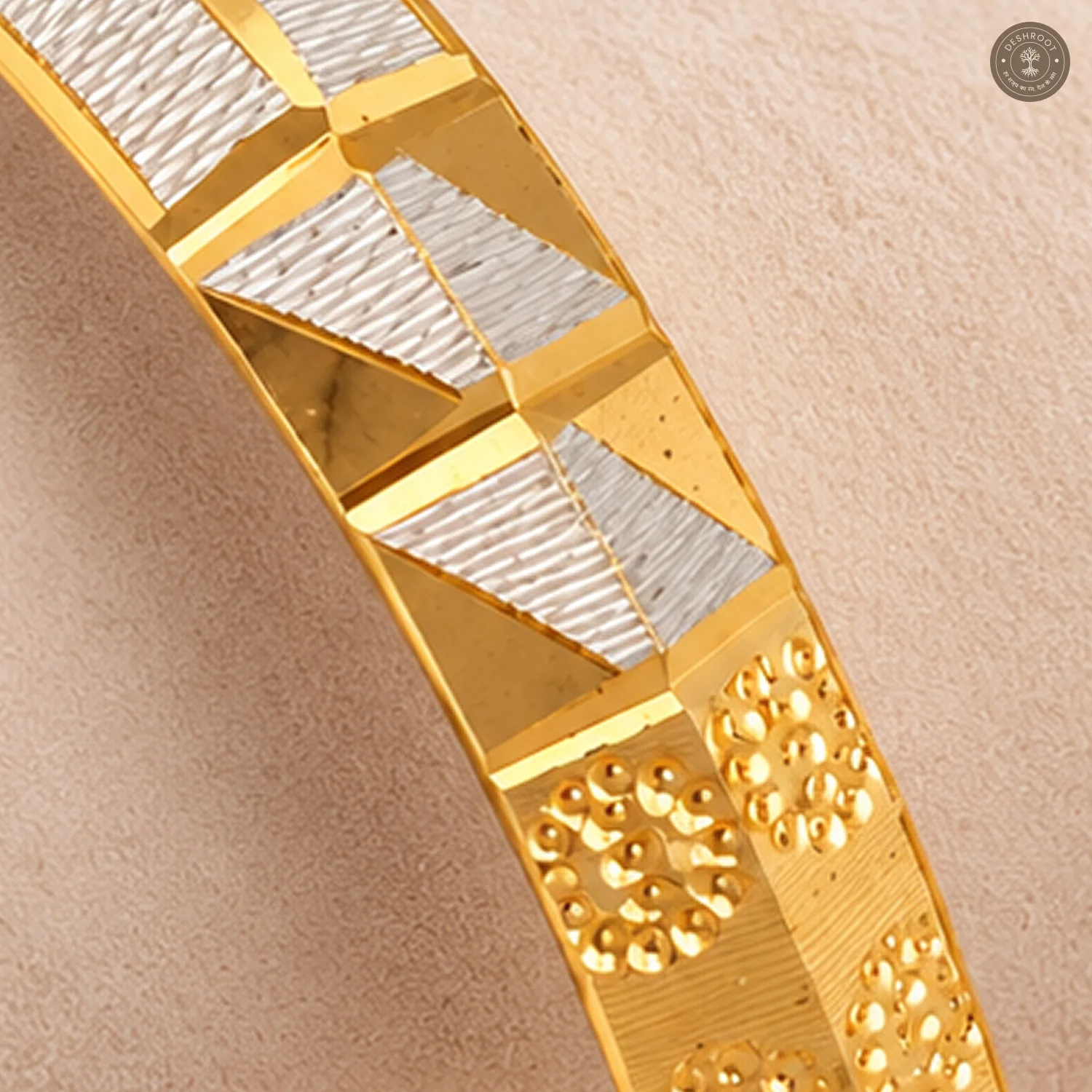 Dual-Tone Floral Dot Triangle Cut Bangle