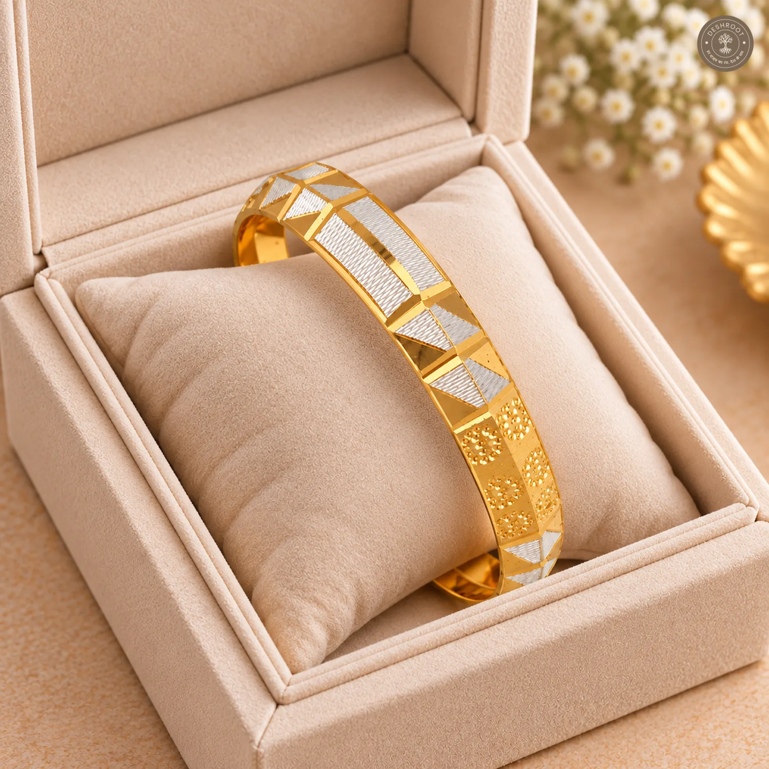 Dual-Tone Floral Dot Triangle Cut Bangle
