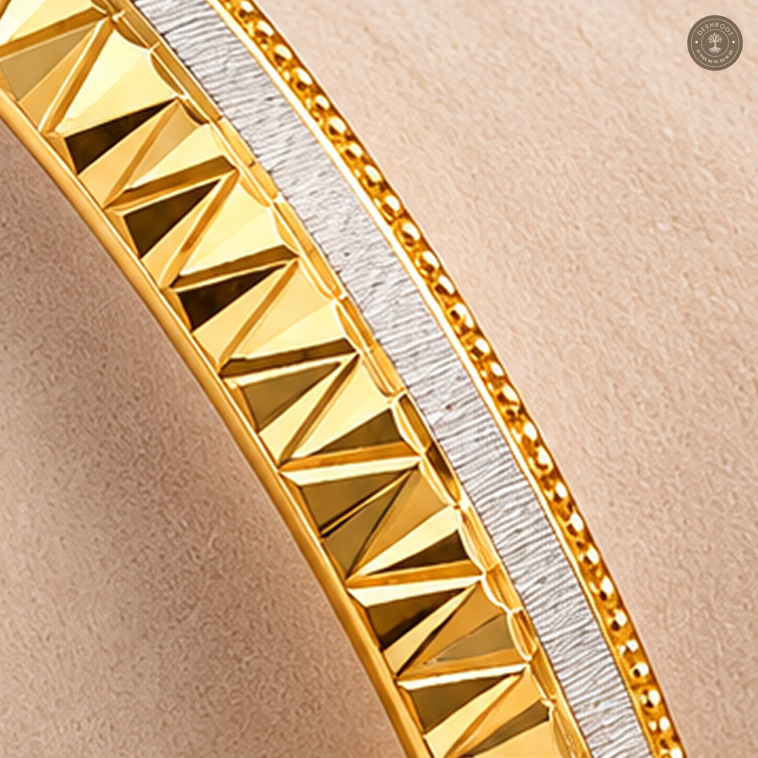 Gold-Tone Zigzag Cut Silver Strip Bangle