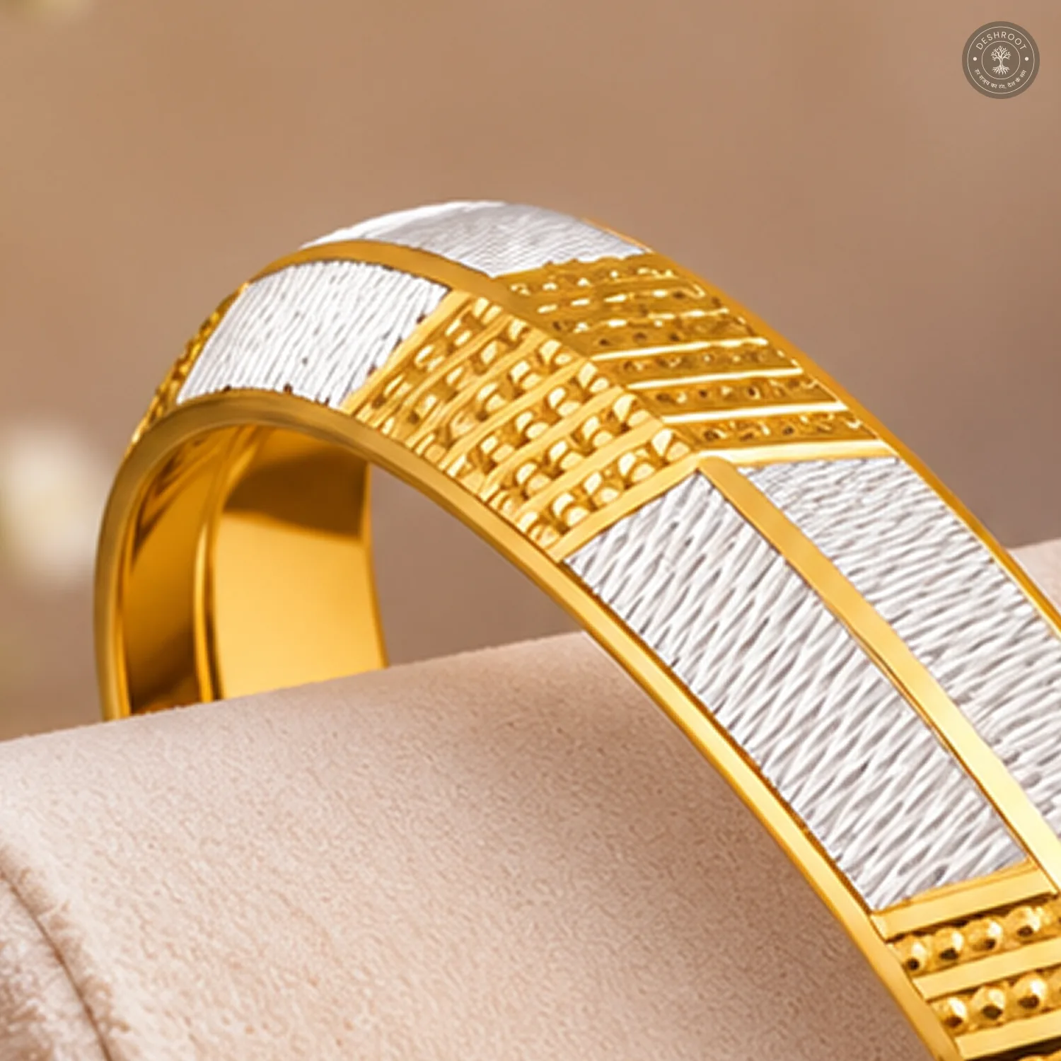 Dual-Tone Dotted Line Block Bangle