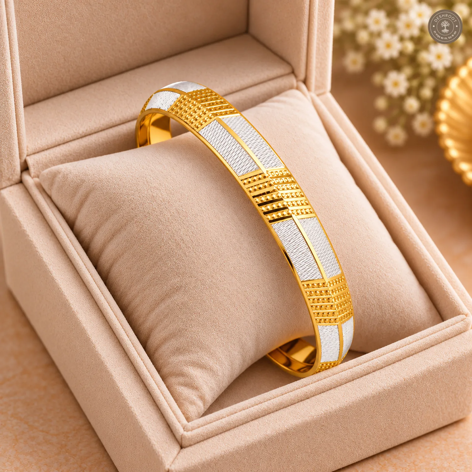 Dual-Tone Dotted Line Block Bangle