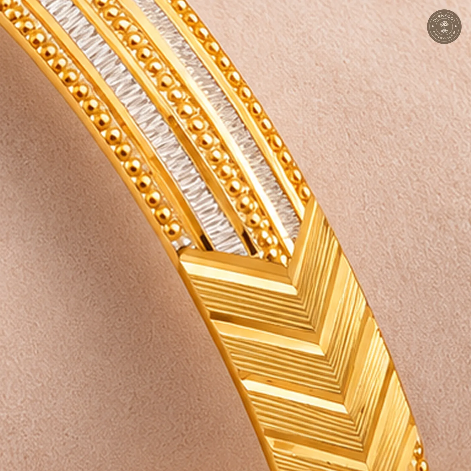 Gold-Tone Arrow Chevron Beaded Line Bangle