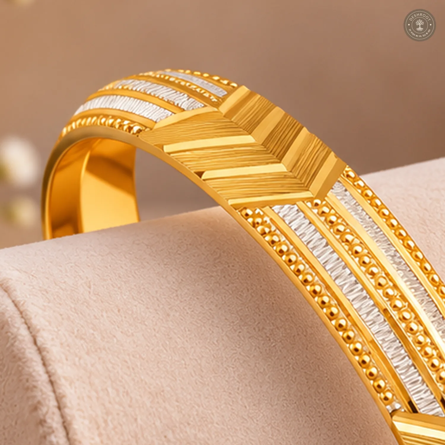 Gold-Tone Arrow Chevron Beaded Line Bangle