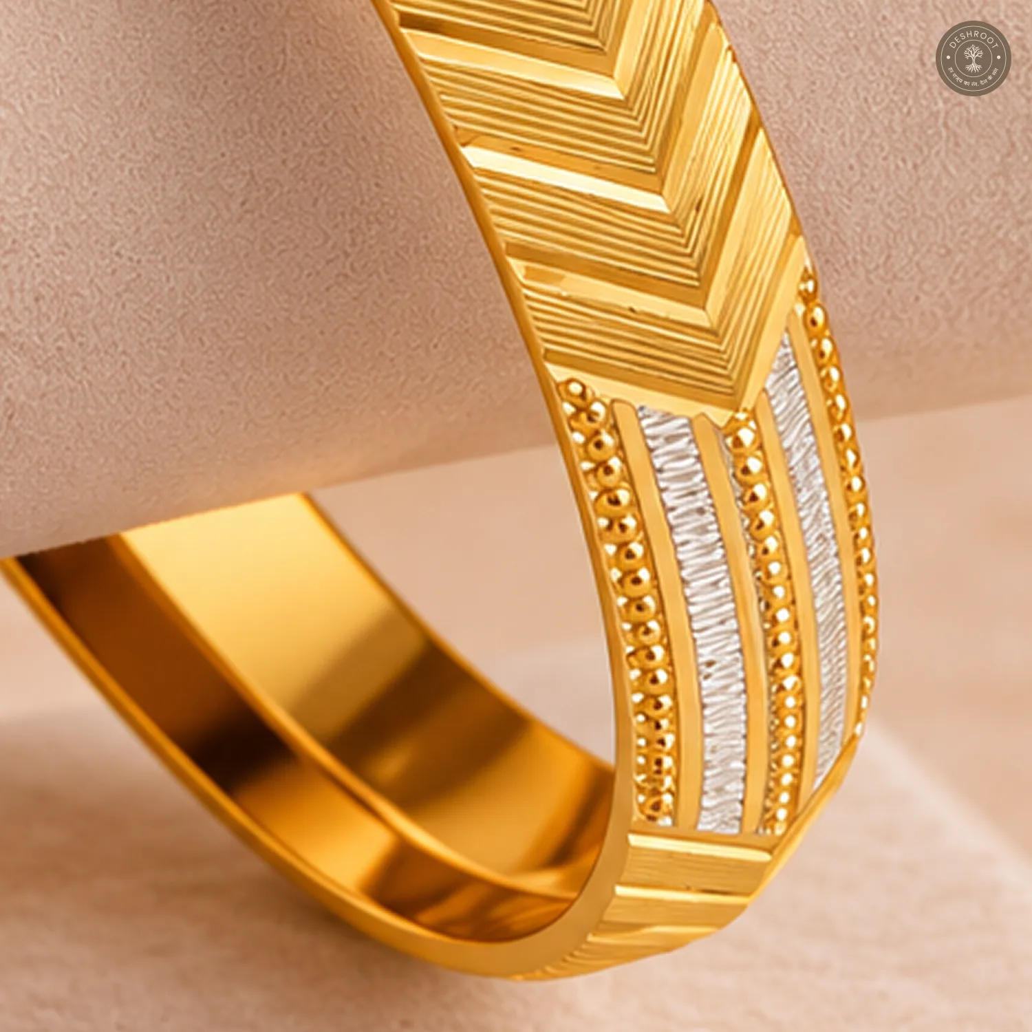 Gold-Tone Arrow Chevron Beaded Line Bangle