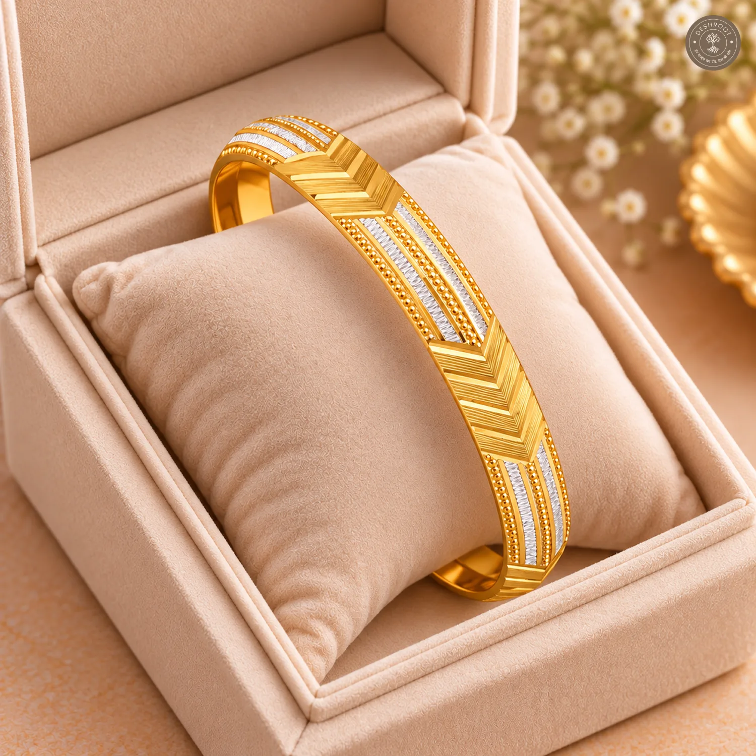 Gold-Tone Arrow Chevron Beaded Line Bangle
