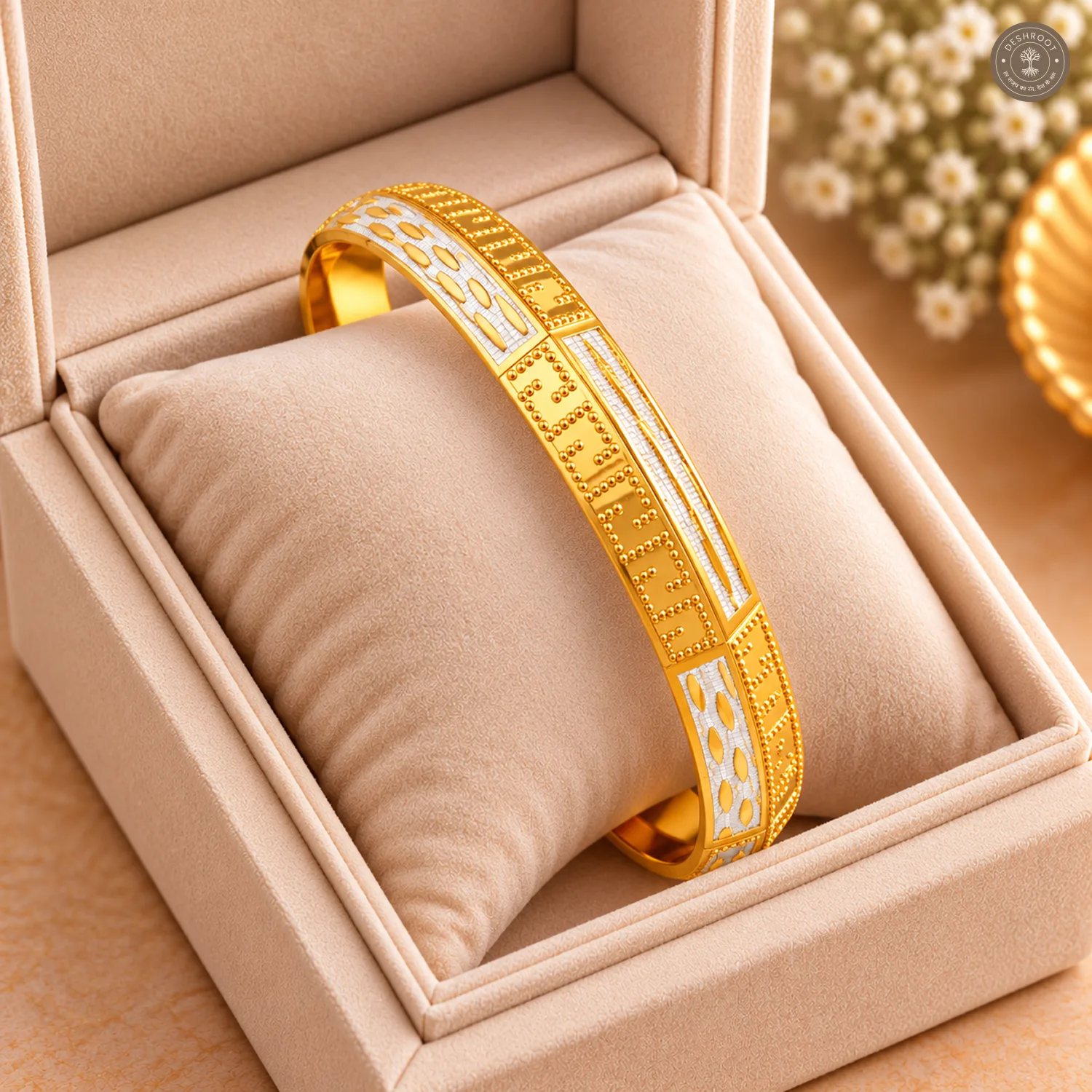 Dual-Tone Leaf Motif Beaded Maze Bangle