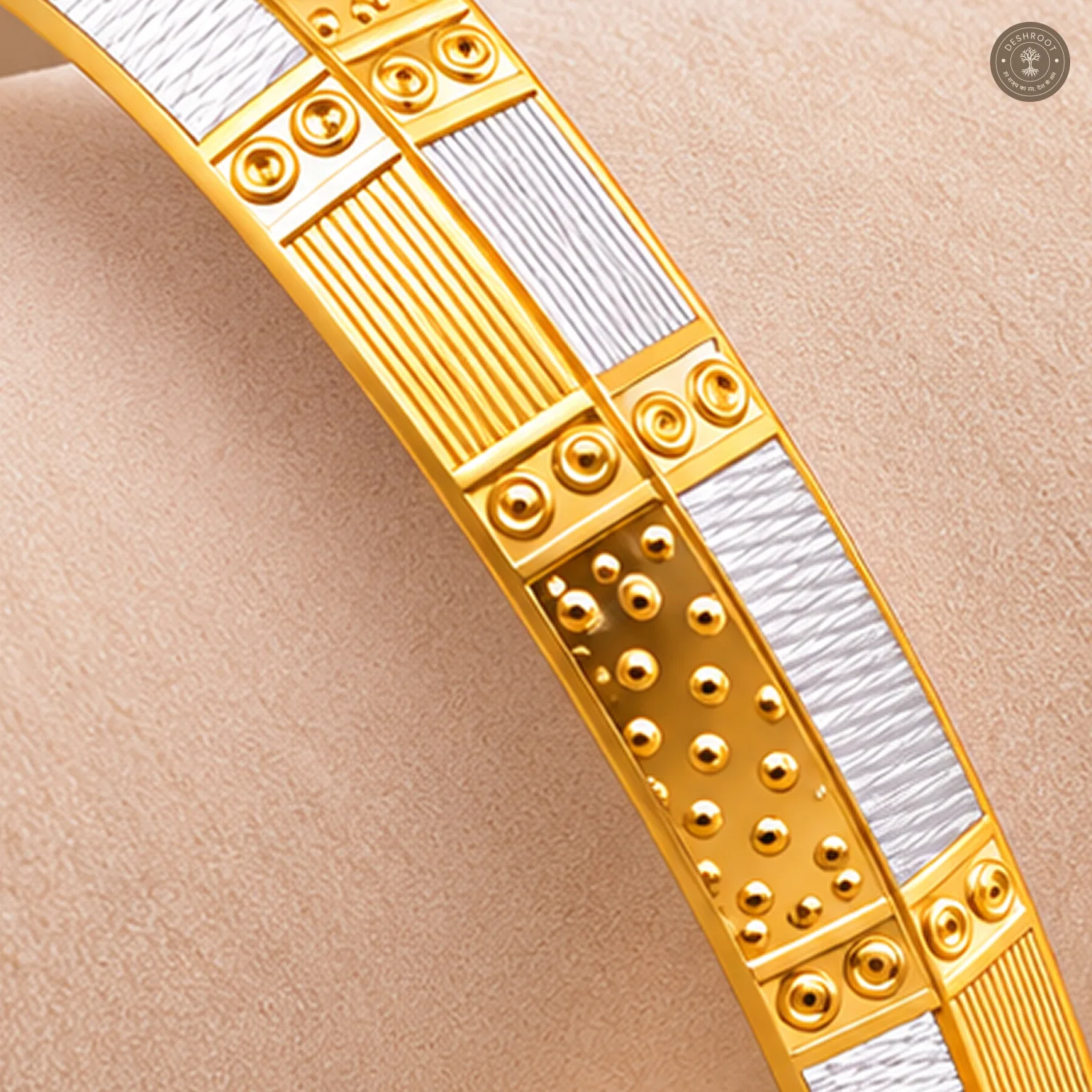 Dual-Tone Dot and Ring Patchwork Bangle