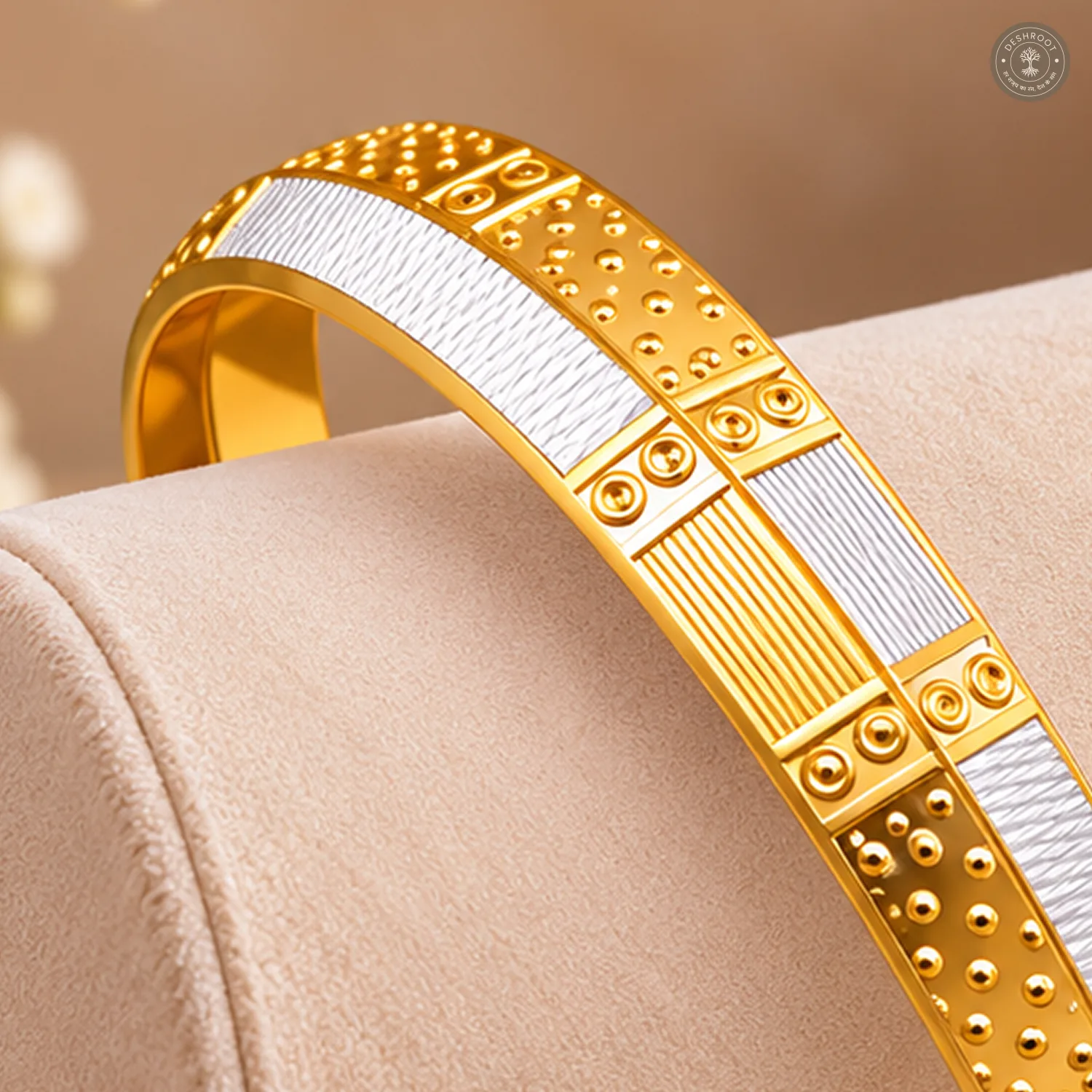 Dual-Tone Dot and Ring Patchwork Bangle