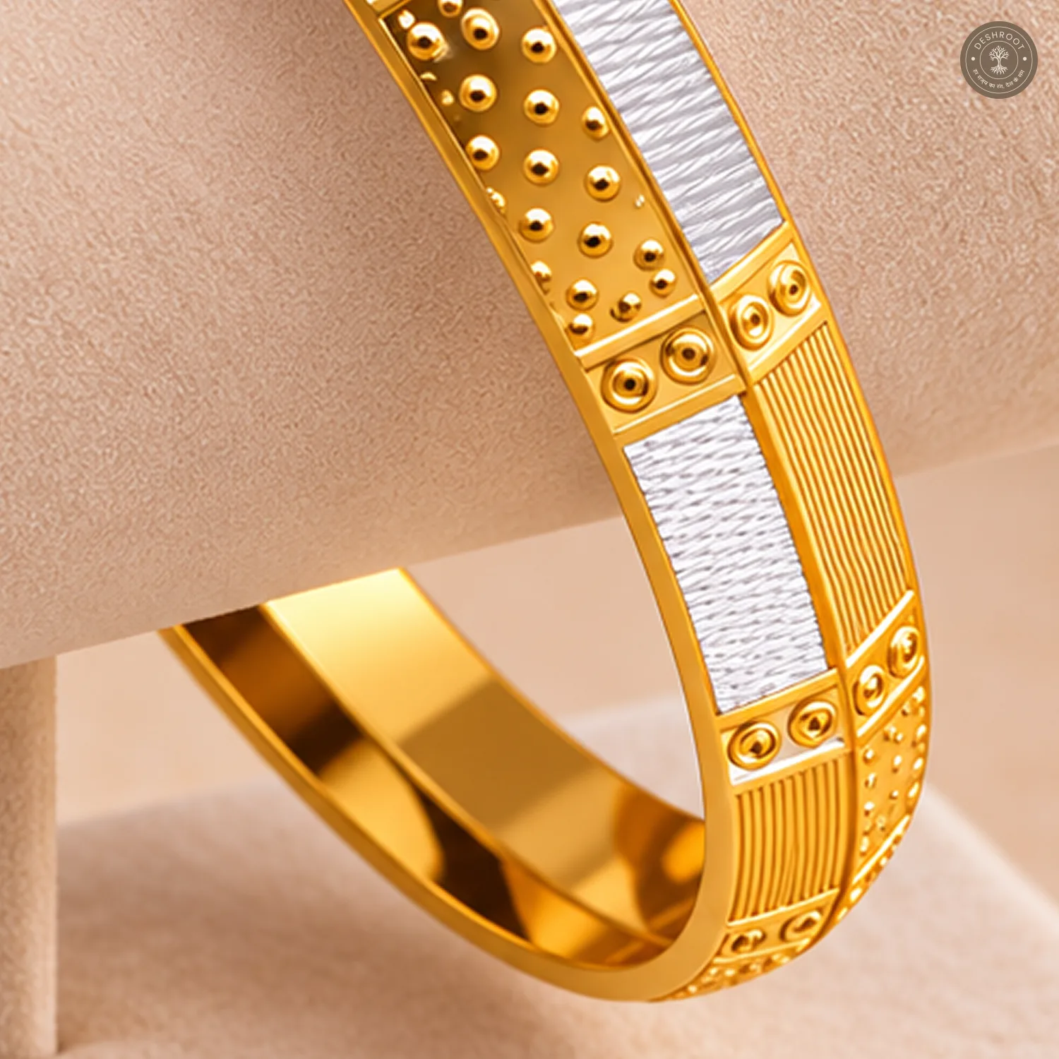 Dual-Tone Dot and Ring Patchwork Bangle