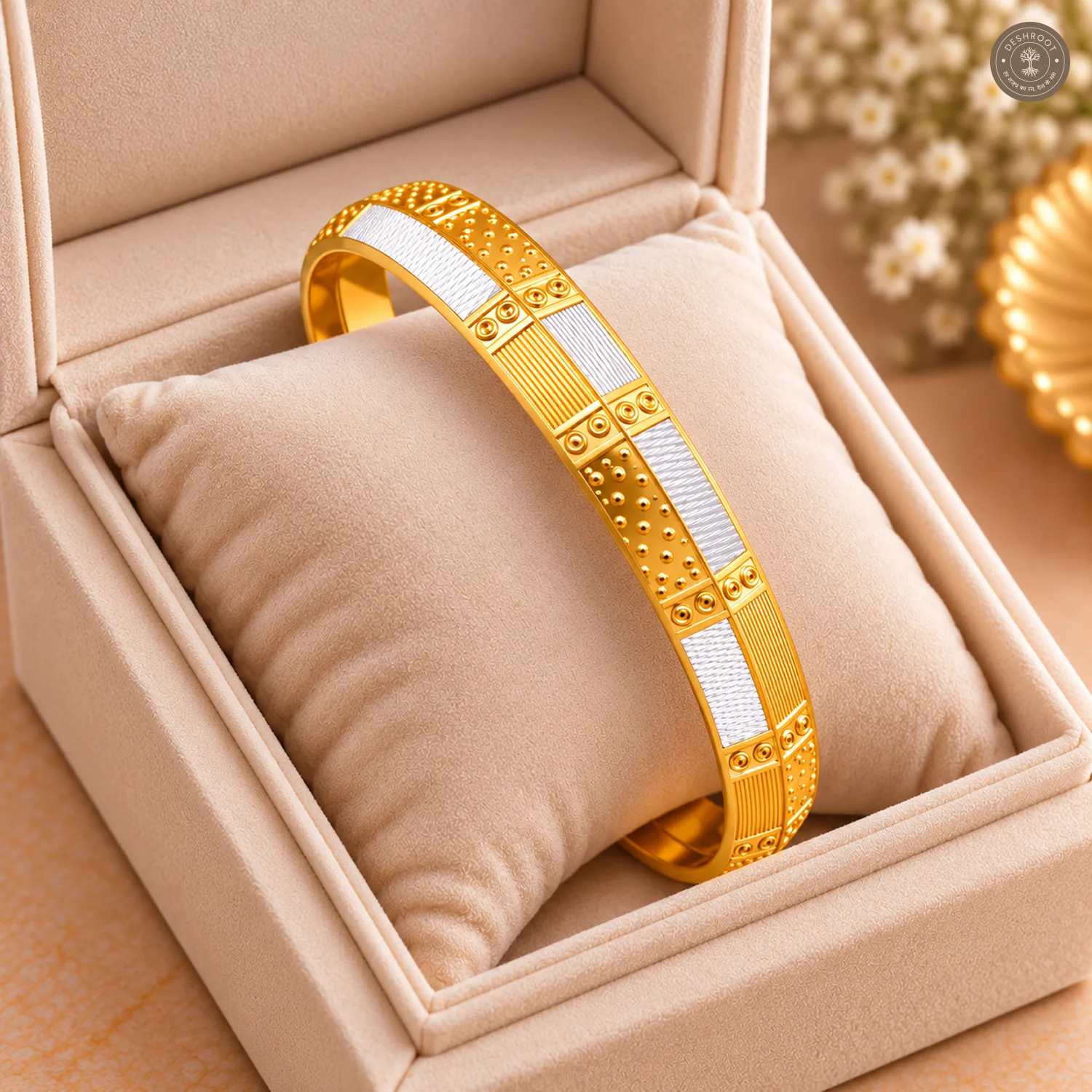 Dual-Tone Dot and Ring Patchwork Bangle