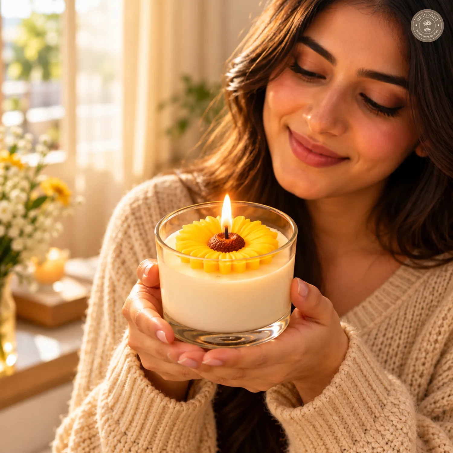 Sunflower Glass Jar Candle