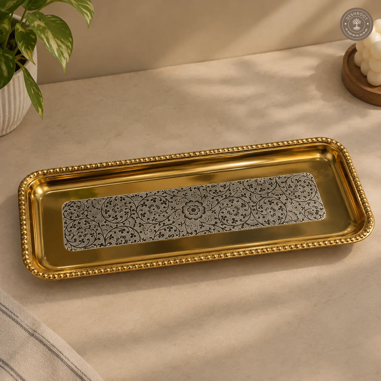 Golden Kamal Bowl Gift Set with 12 Inch Tray and Spoons