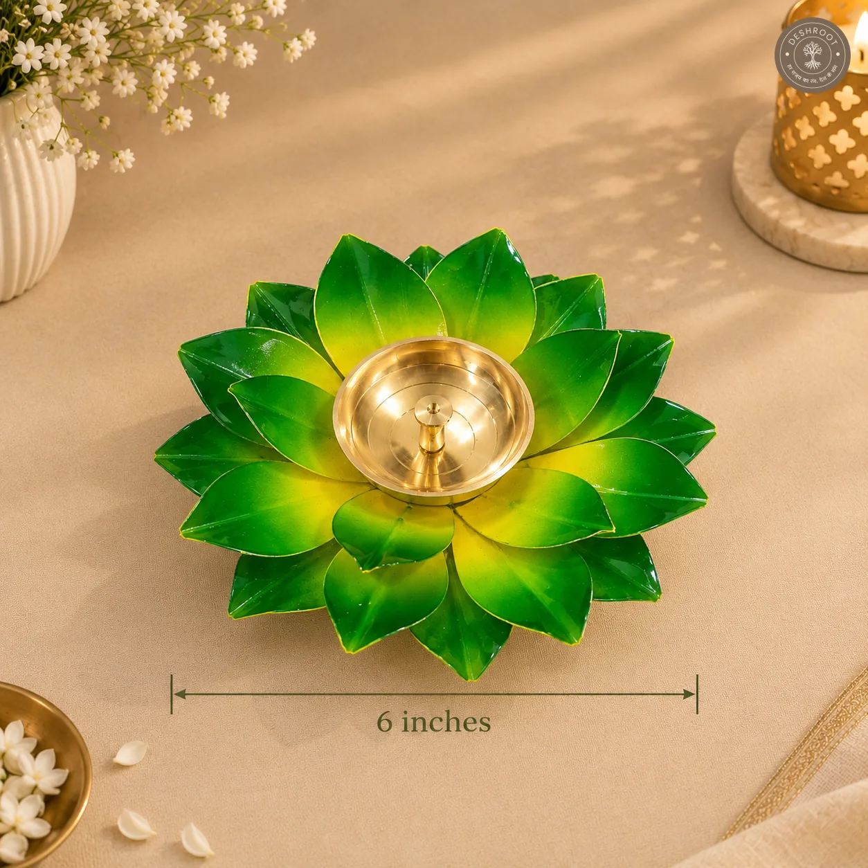 Green Lotus Diya Holder with Box