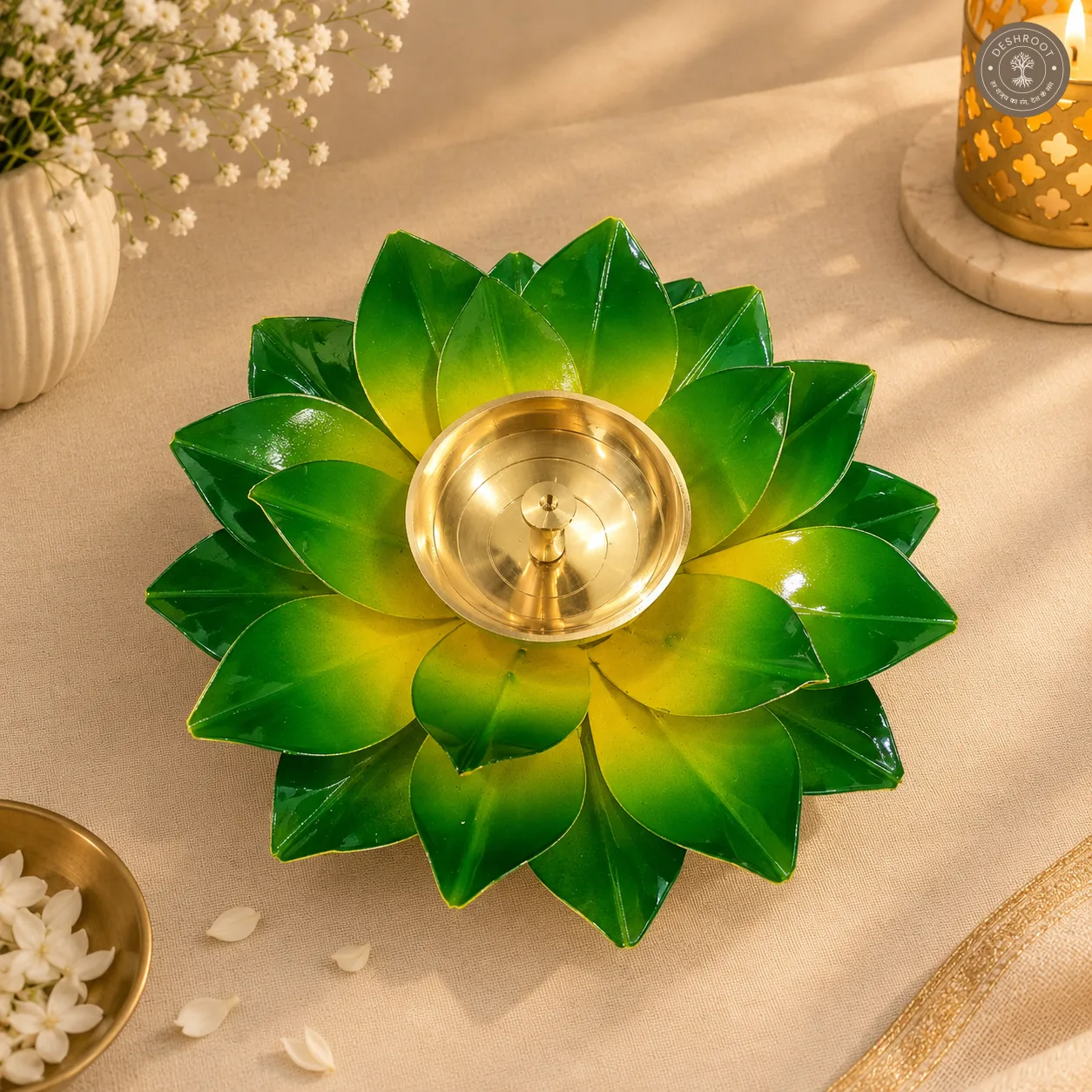 Green Lotus Diya Holder with Box