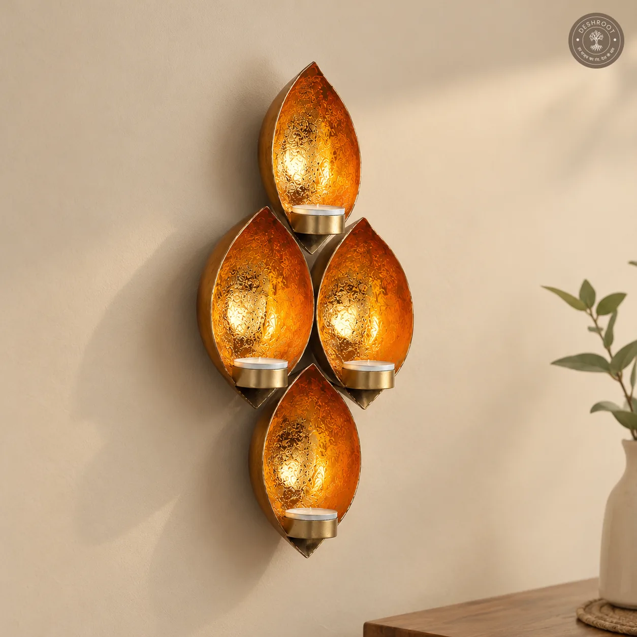 Golden Iron Wall Hanging Tealight Holder