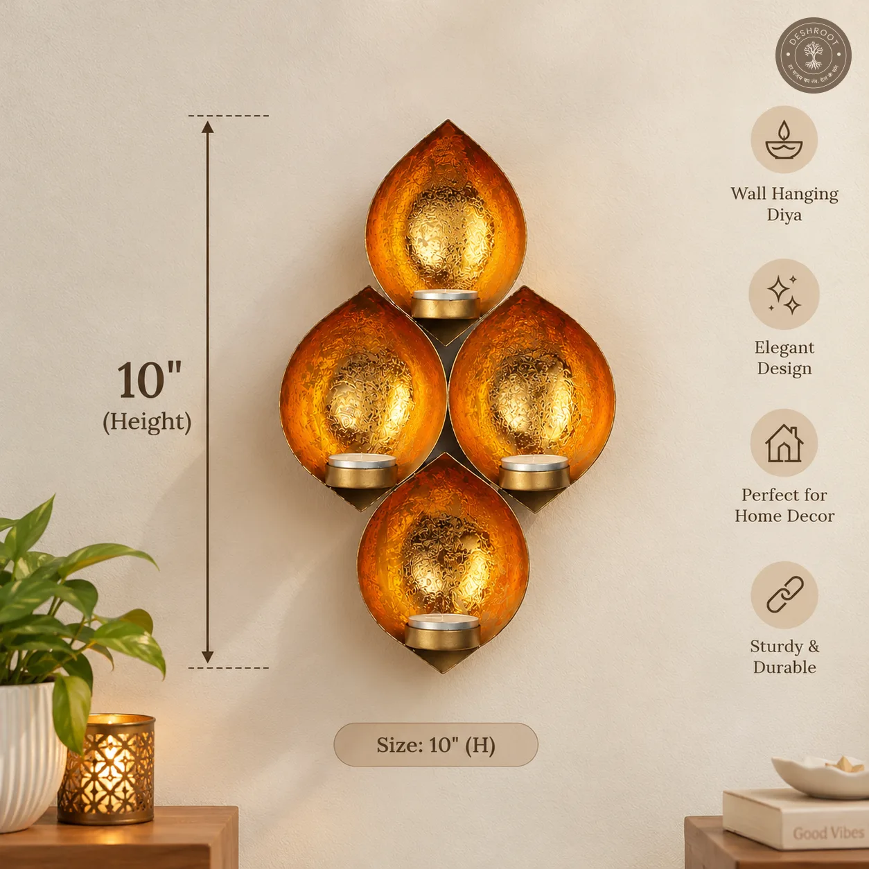 Golden Iron Wall Hanging Tealight Holder
