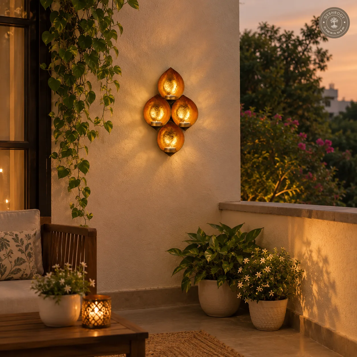 Golden Iron Wall Hanging Tealight Holder