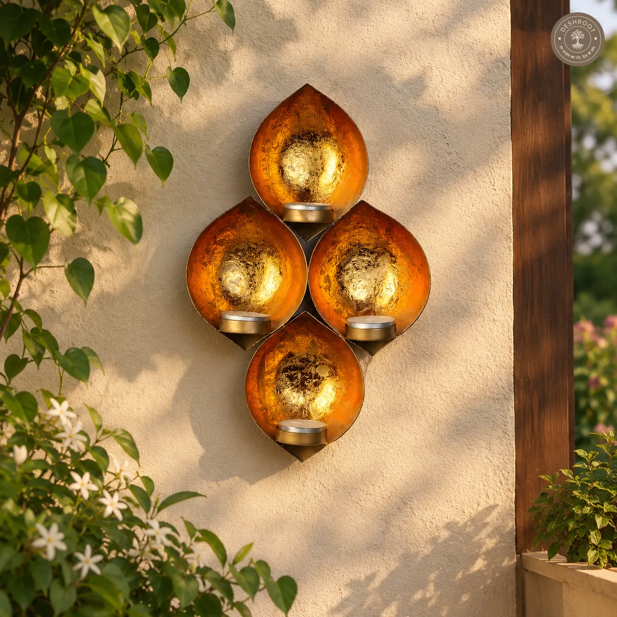 Golden Iron Wall Hanging Tealight Holder