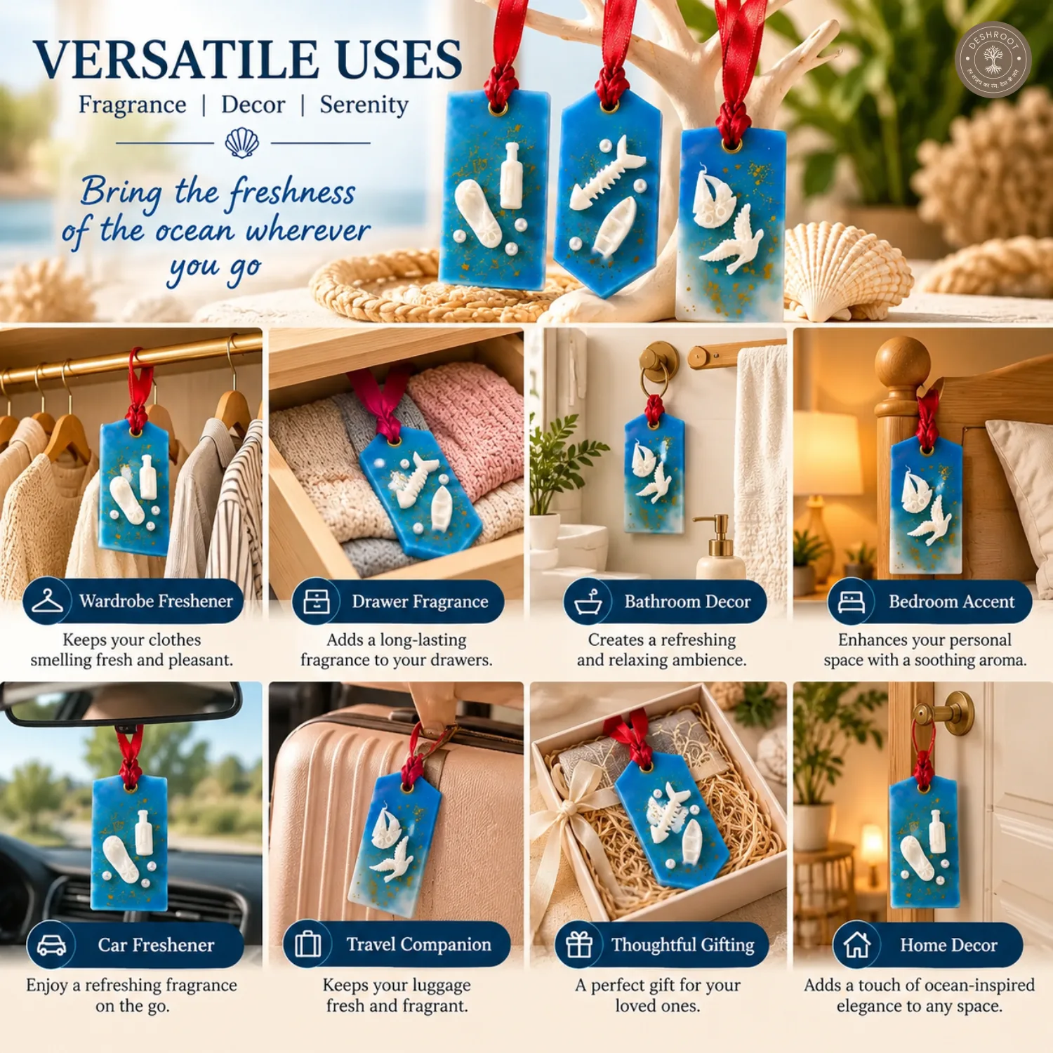 Sea Breeze Scented Wax Sachets for Closet, Wardrobe, Drawer & Bathroom