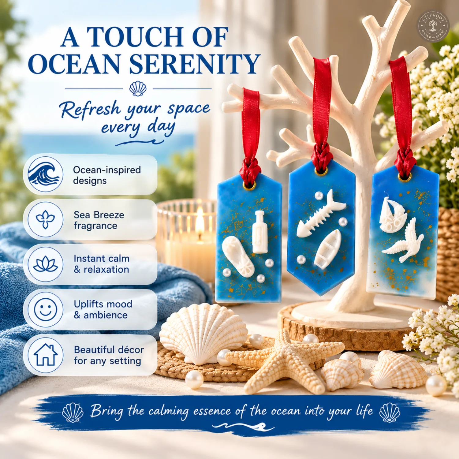 Sea Breeze Scented Wax Sachets for Closet, Wardrobe, Drawer & Bathroom