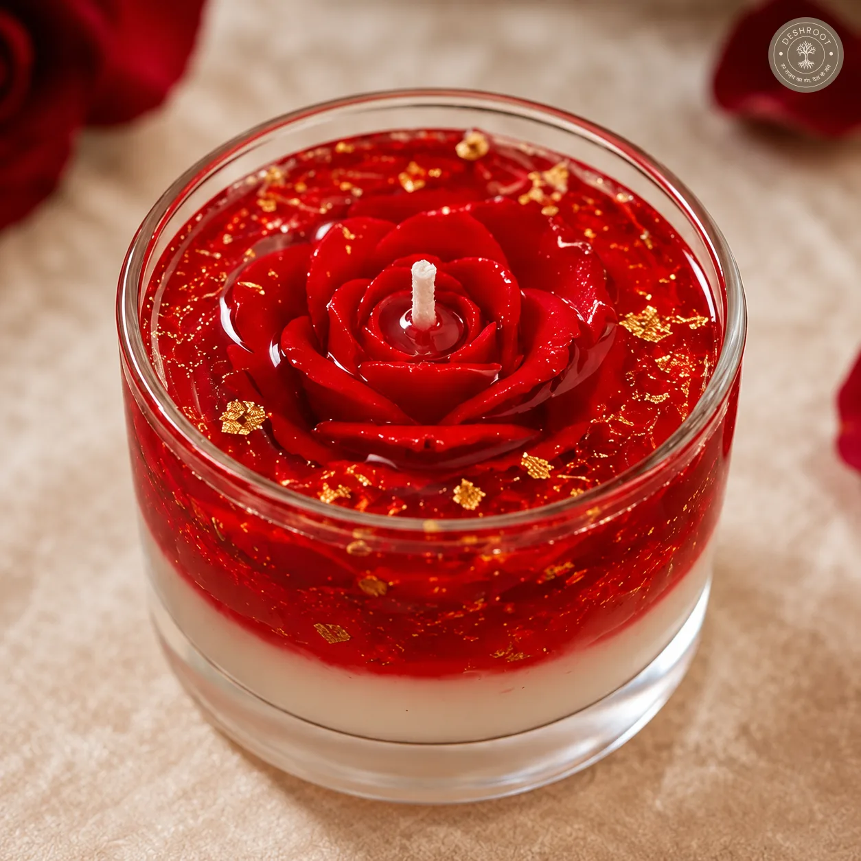 Luxury Rose Gel Candle - Handcrafted Decorative Scented Candle in Glass Cup with Gold Flake