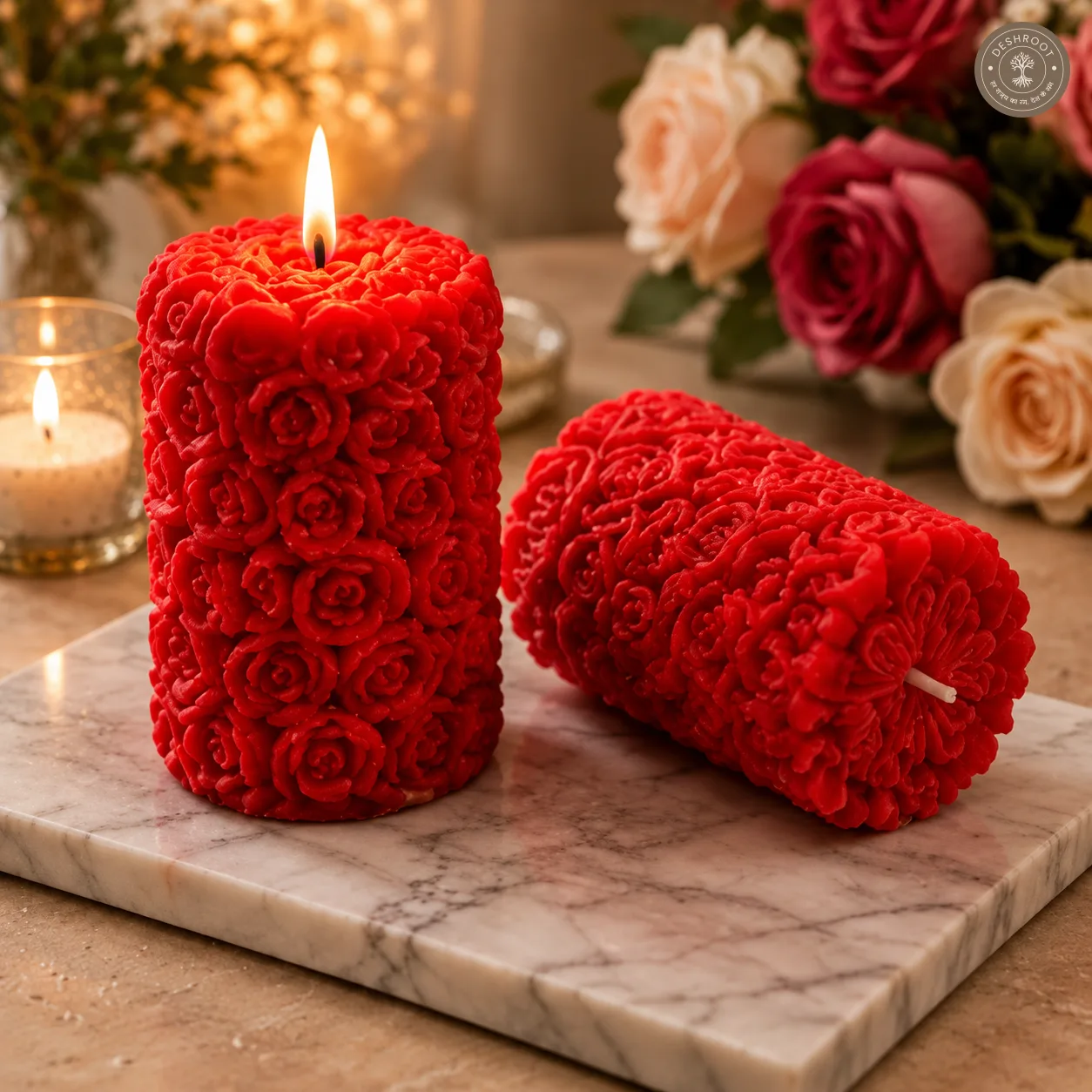 Luxury Rose Carved Pillar Candles – Romantic Decorative Scented Candles